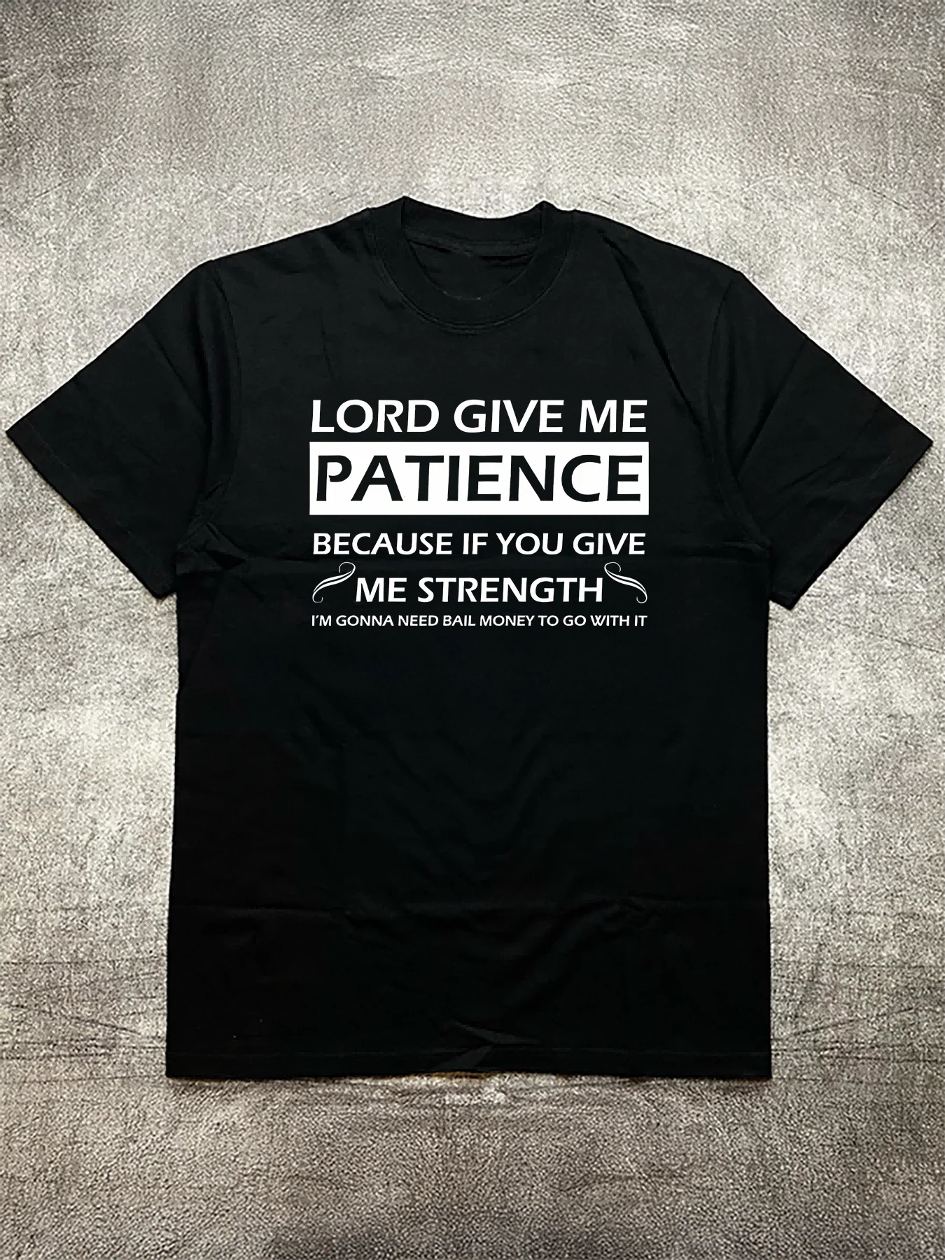 200 Grams Cotton Men's Black Round Neck Short Sleeve T-Shirt with Humor Text Pattern and Hot Stamping Print for Daily Casual Wear