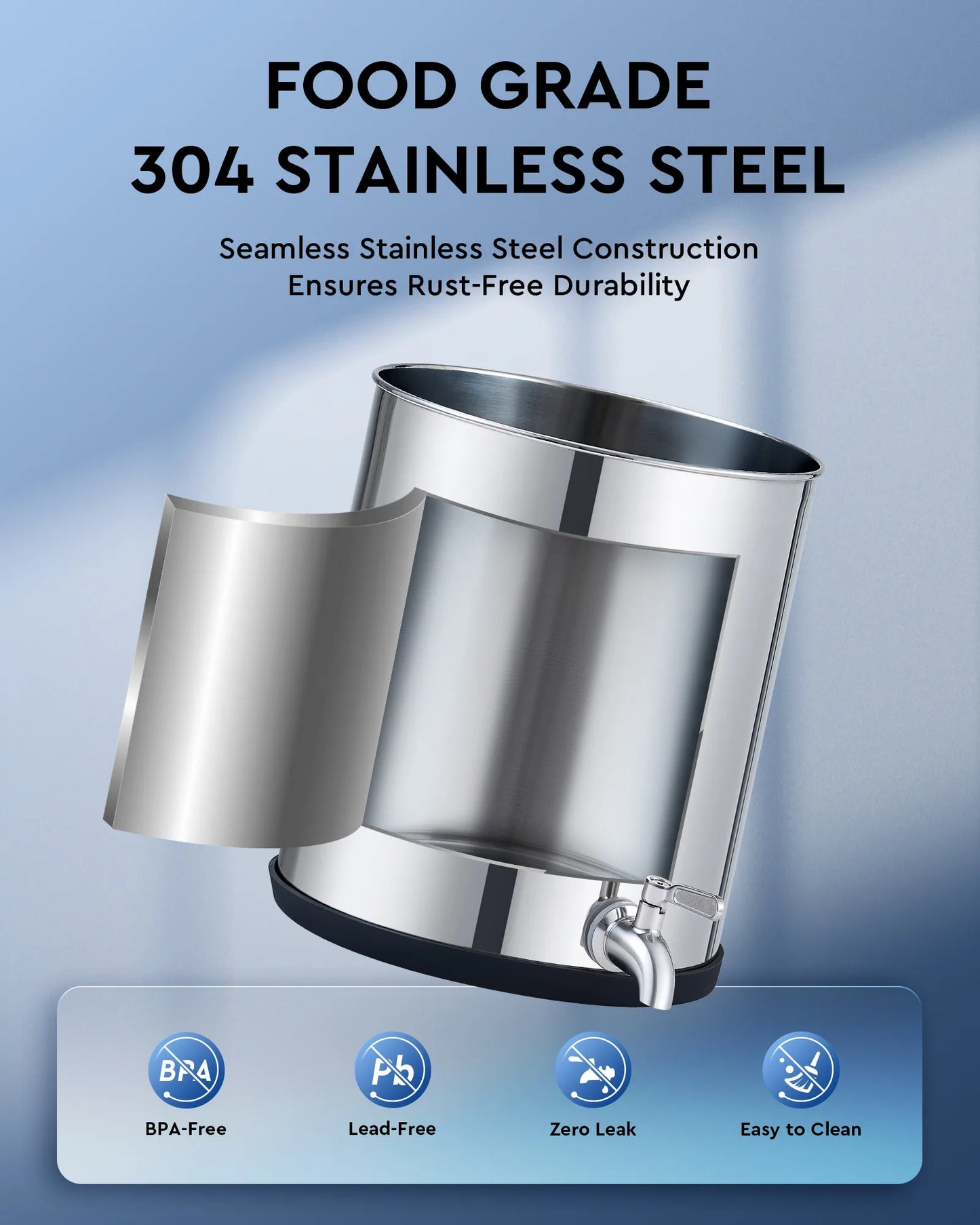 Gravity Fed Water Filter 2.25 Gallon Stainless Steel Water Purification System