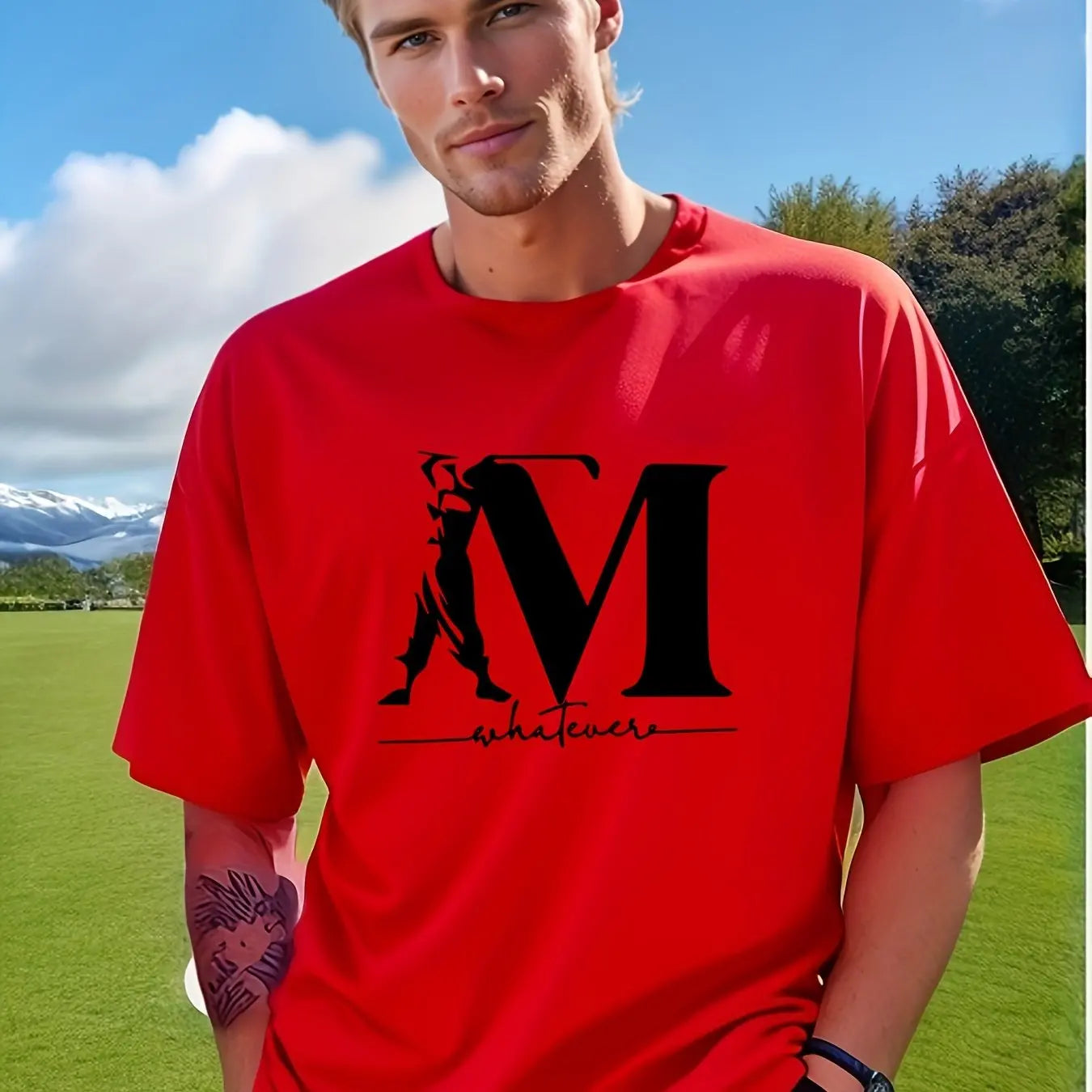 Letter Print Men's Creative Casual Short Sleeved Round Neck T Shirt Summer Outdoor Sports