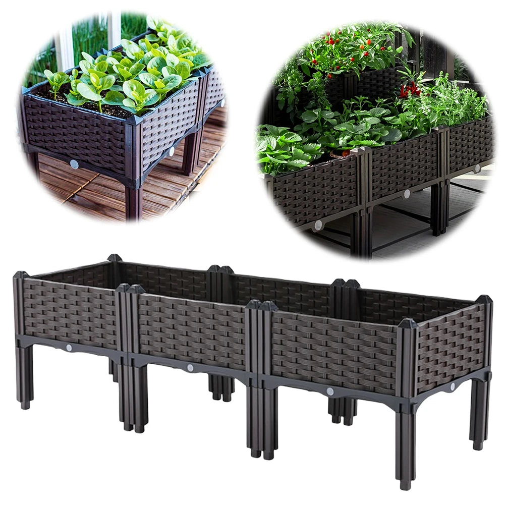 Plastic Raised Planter Box with Legs Elevated Garden Bed with Drainage Holes Propagation Container for Patio Balcony Gardening