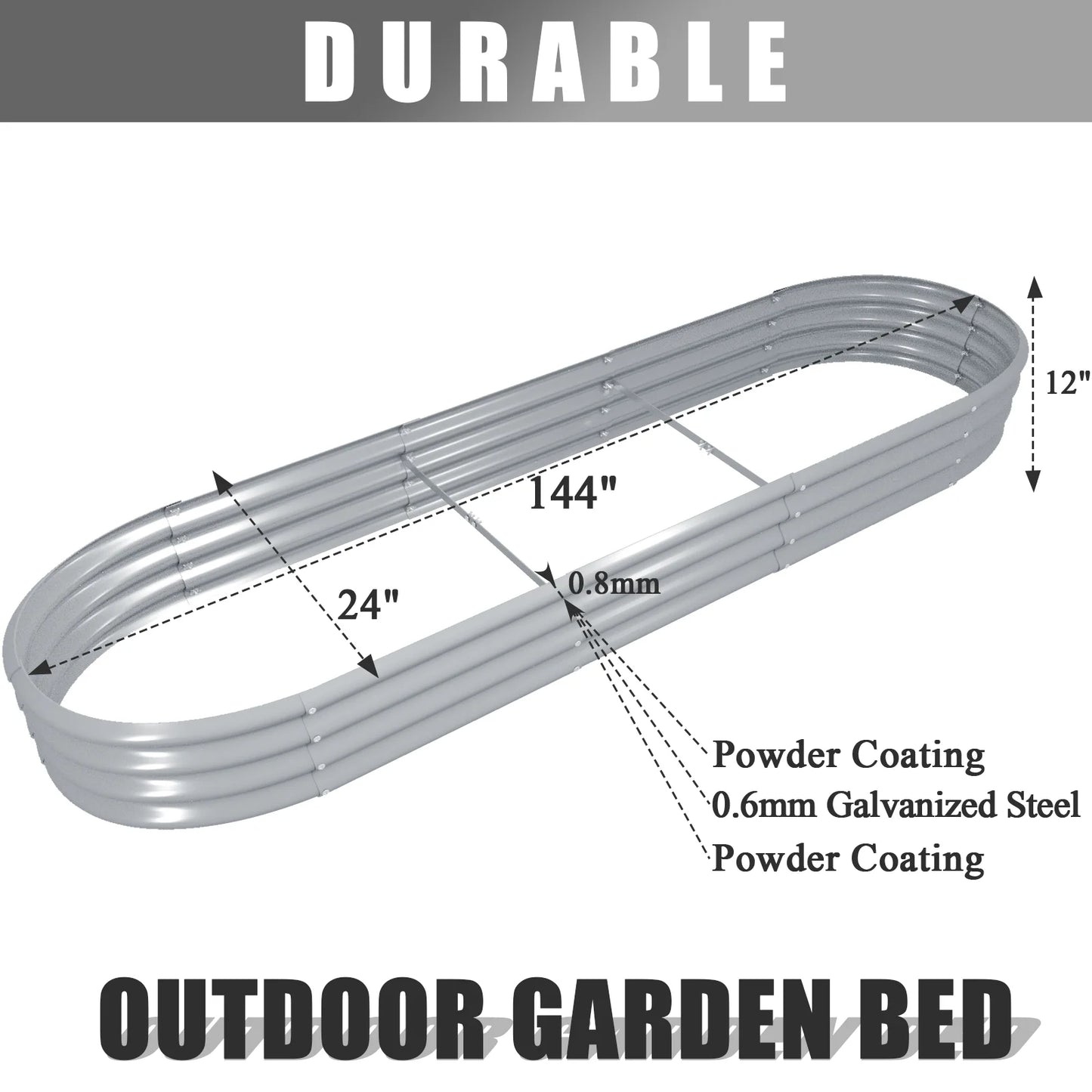 12x2x1FT Galvanized Raised Garden Bed Outdoor Planter Box for Vegetables Flowers Herbs Fruits Easy Setup