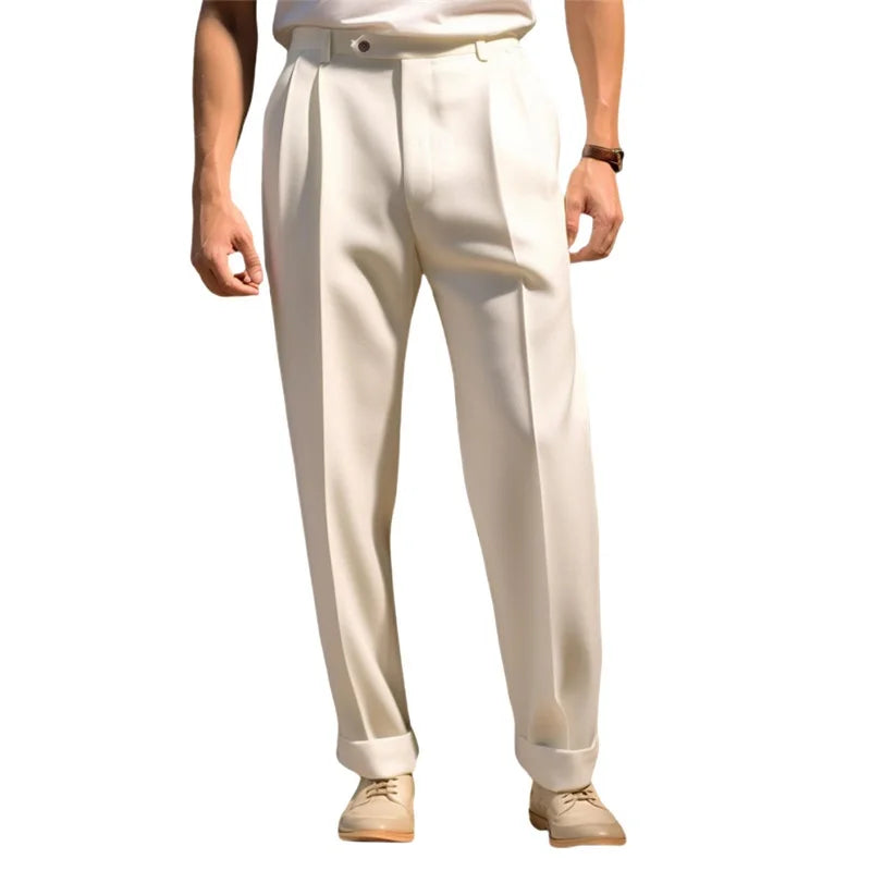 Men's Fit Dress Pants Solid Color Flat Front Trousers Classic Business Casual Suit Pants Modern Formal Wear Hemmed Bottoms