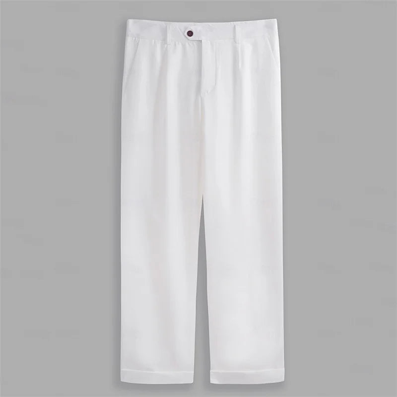 Men's Fit Dress Pants Solid Color Flat Front Trousers Classic Business Casual Suit Pants Modern Formal Wear Hemmed Bottoms