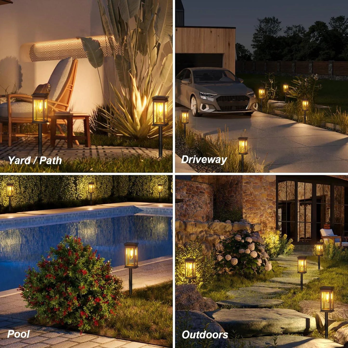 12 Pack Upgraded Solar Lights 2700K Warm White Super Bright 12 Hours for Yard Garden Walkway