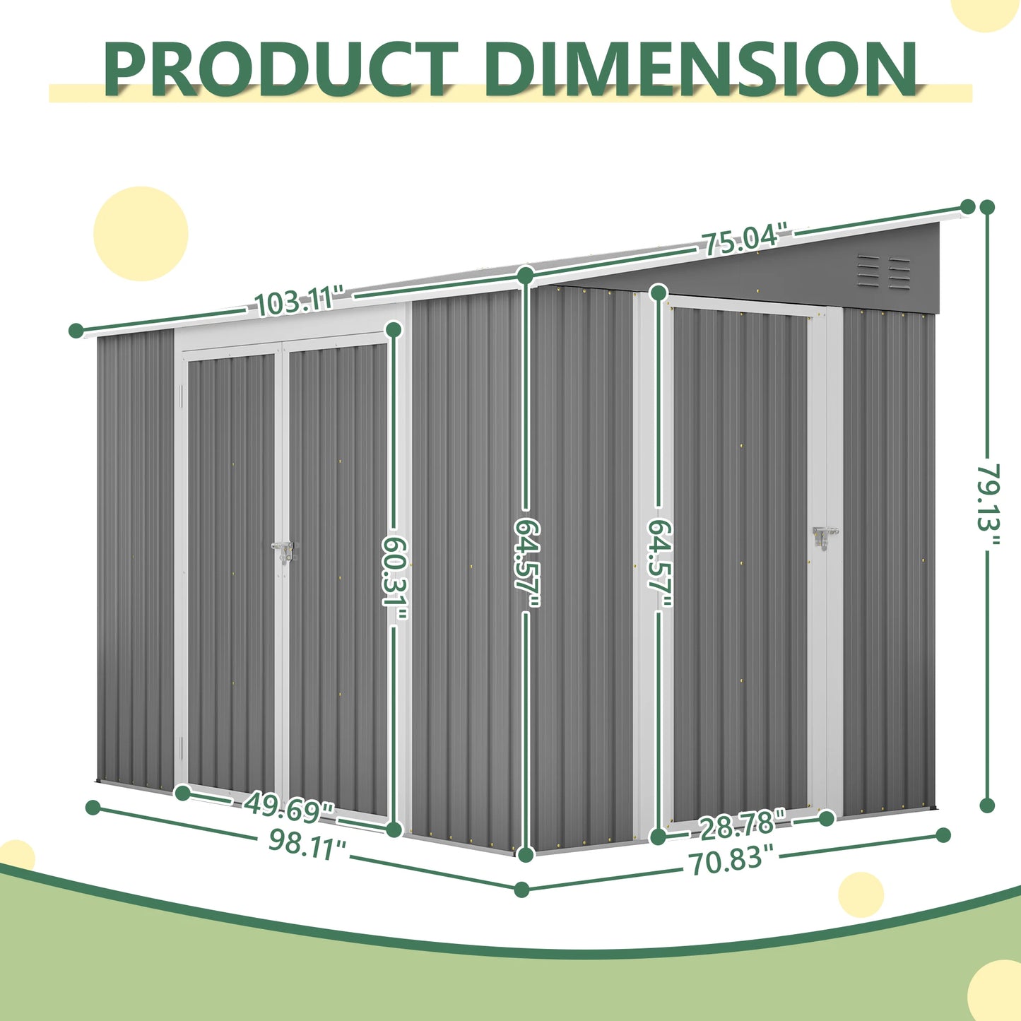LZBEITEM 6 x 8 Feet Metal Outdoor Storage Shed Garden Tool Storage House with 2 Lockable Doors for Backyard Patio Lawn Gray