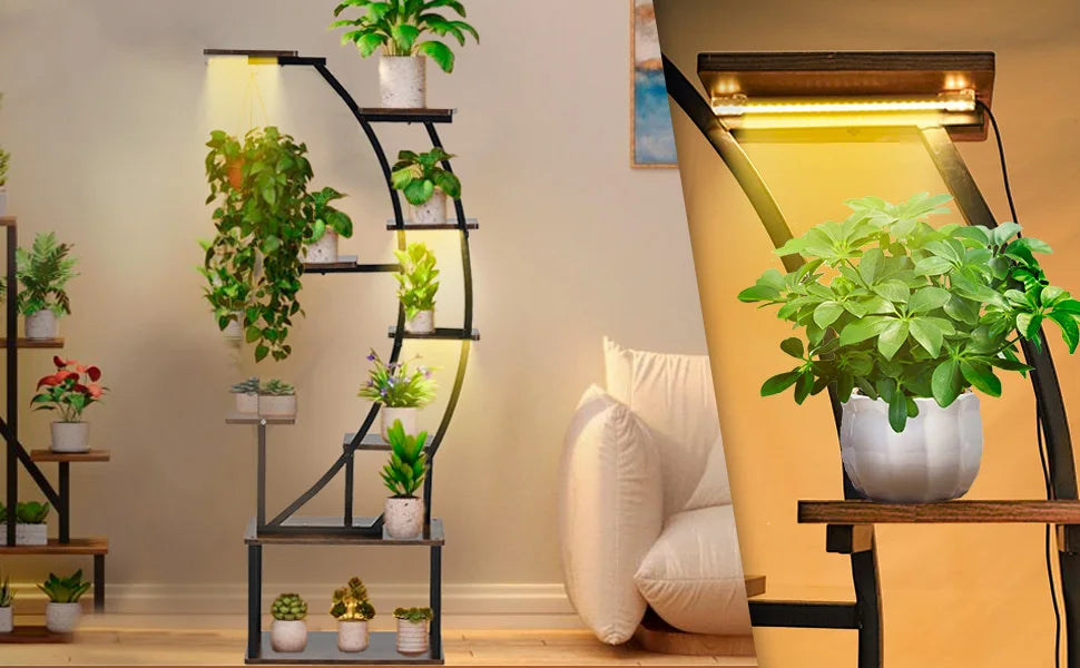 Black Plant Stand with Grow Light 9 Tiered Metal Shelf 60 Inch Black Holder Display Rack for Home Balcony