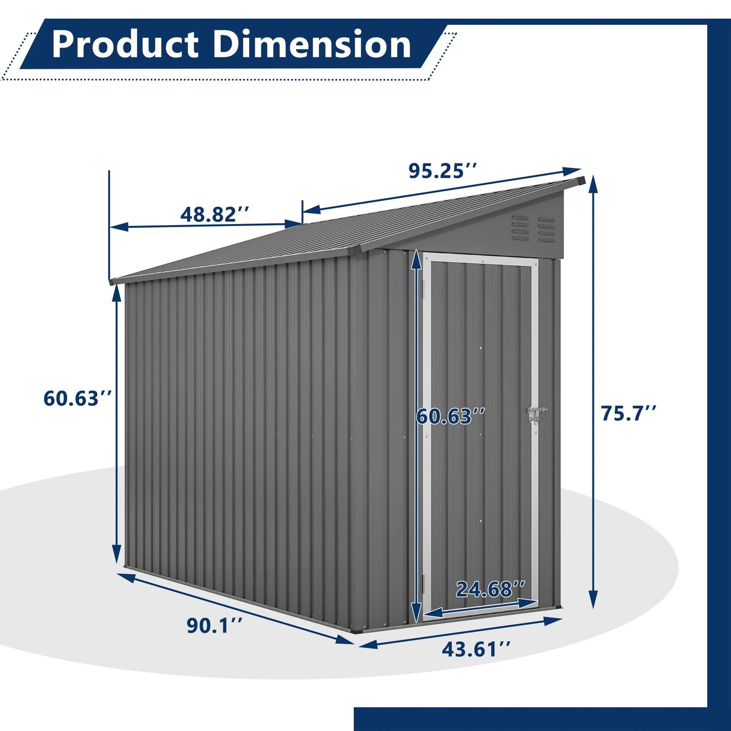 LZBEITEM 4 Foot x 8 Foot Metal Wall Side Storage Shed Outdoor Garden Storage Cabinet Grey