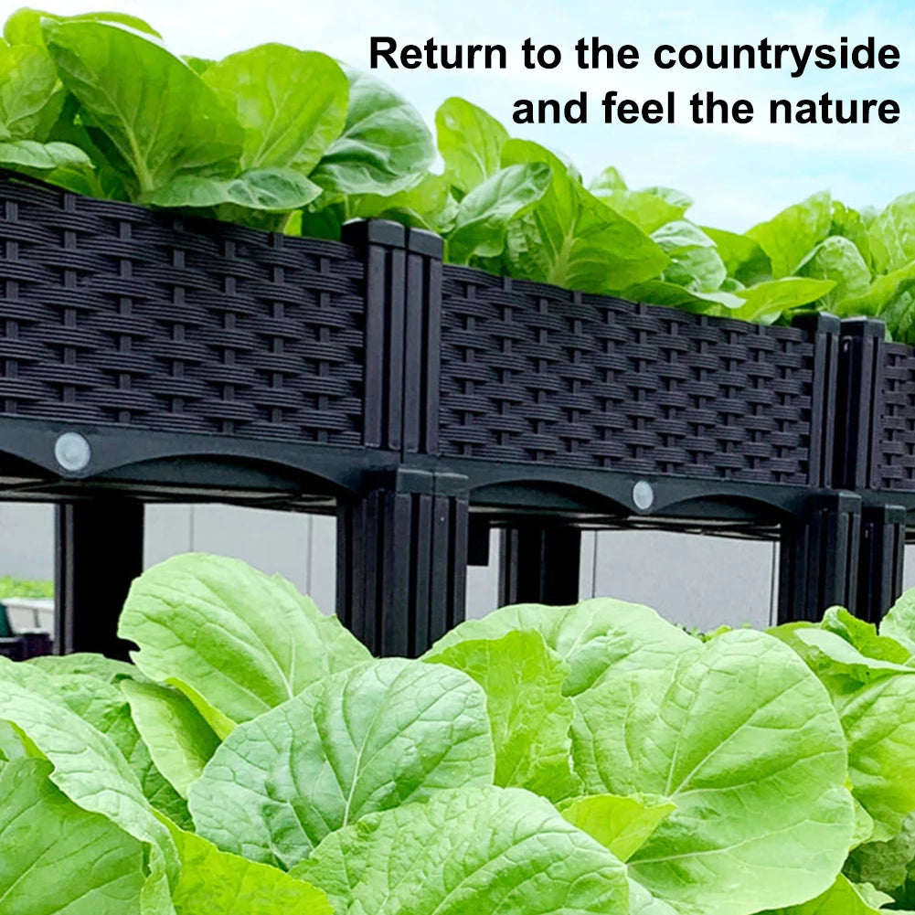 Plastic Raised Planter Box with Legs Elevated Garden Bed with Drainage Holes Propagation Container for Patio Balcony Gardening