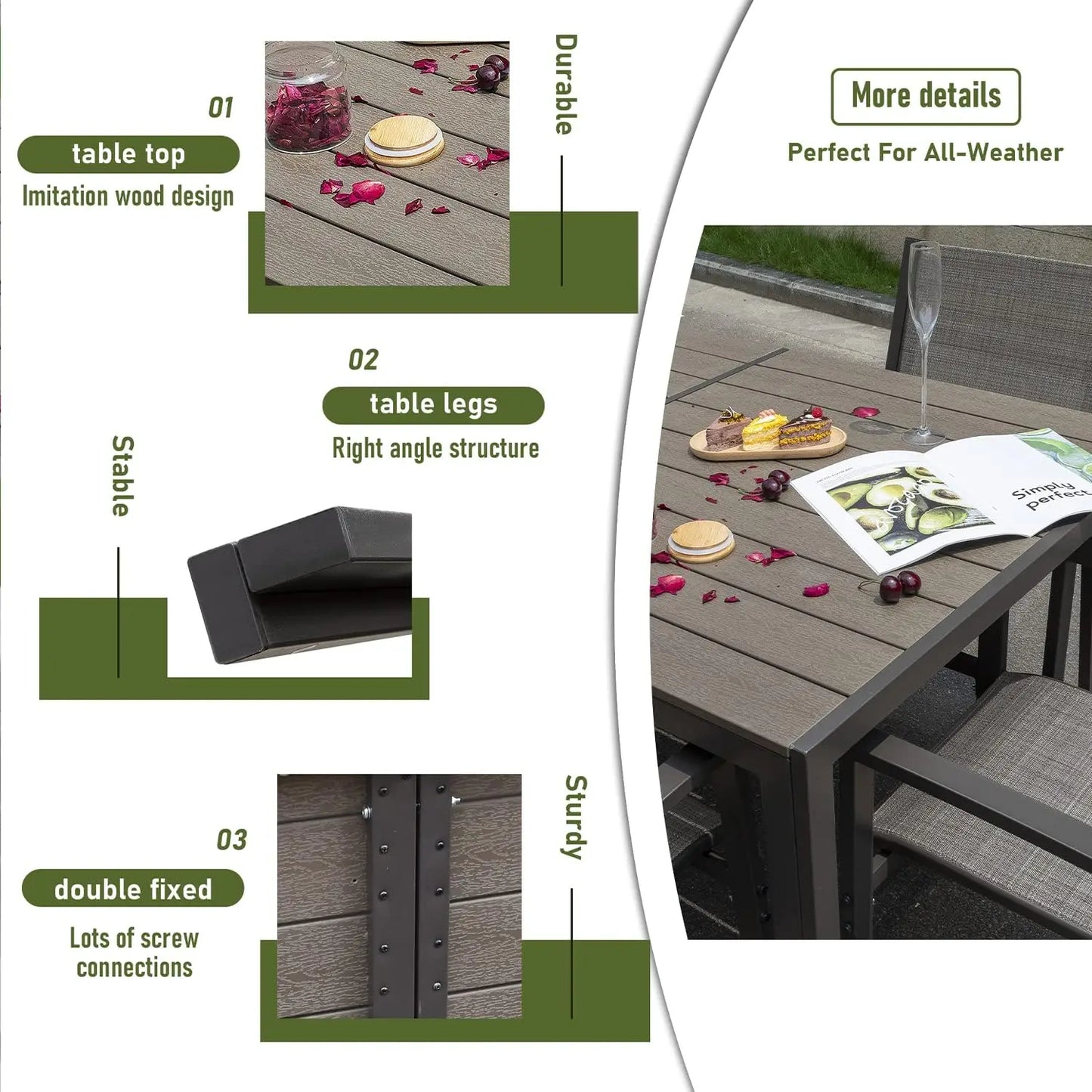 7 Piece Patio Dining Set Outdoor Furniture with Weather Resistant Table and 6 Stackable Textilene Chairs for Garden