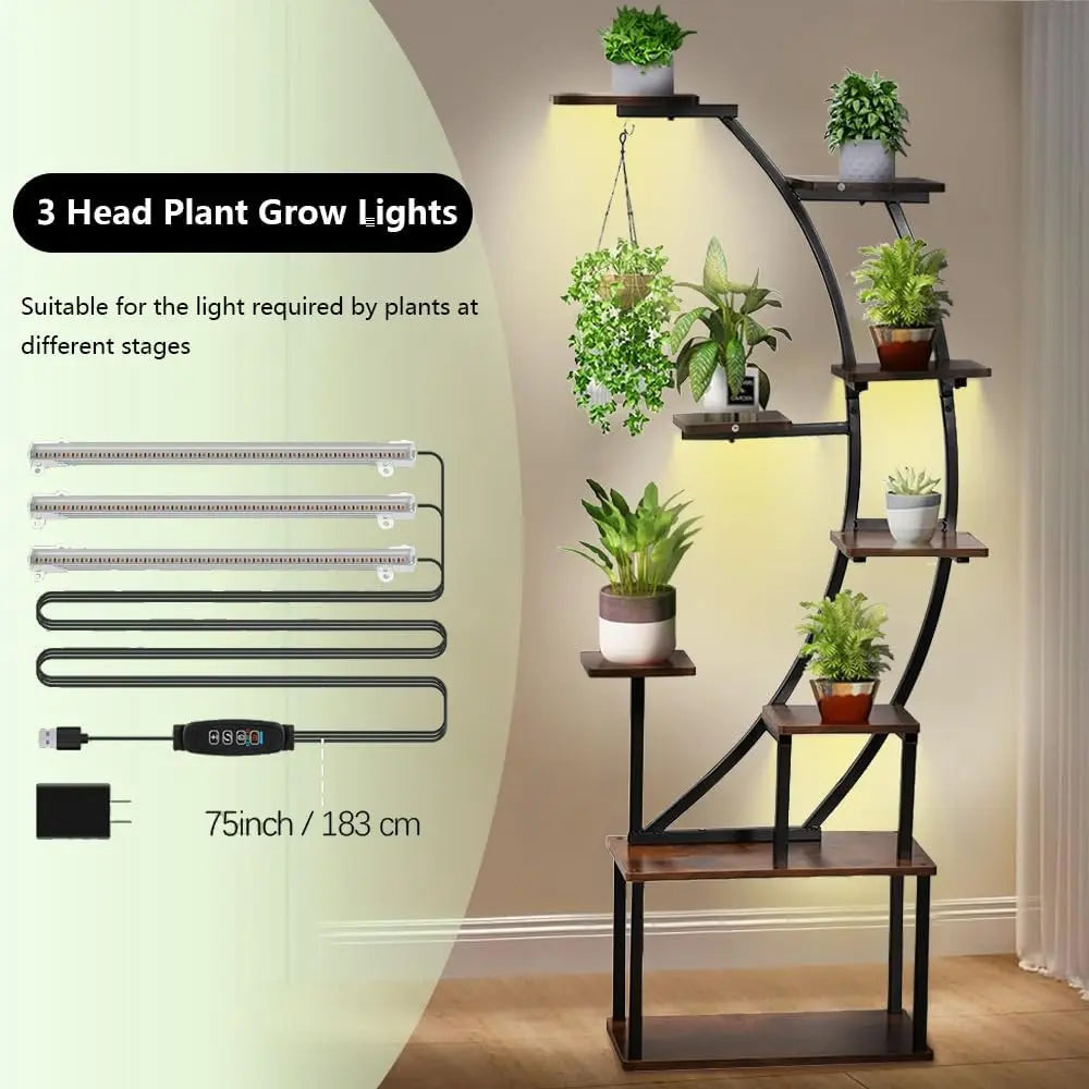 Black Plant Stand with Grow Light 9 Tiered Metal Shelf 60 Inch Black Holder Display Rack for Home Balcony