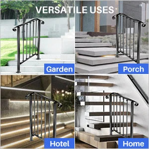 Redlife Handrails for Outdoor Steps Fit 2 to 4 Steps Wrought Iron Stair Railing for Concrete and Wooden Stairs