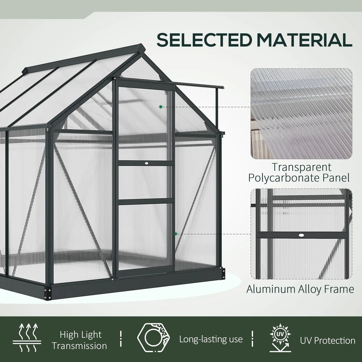 6 Foot X 6 Foot X 7 Foot Greenhouse Aluminum Frame Walk In Outdoor Plant Garden Polycarbonate