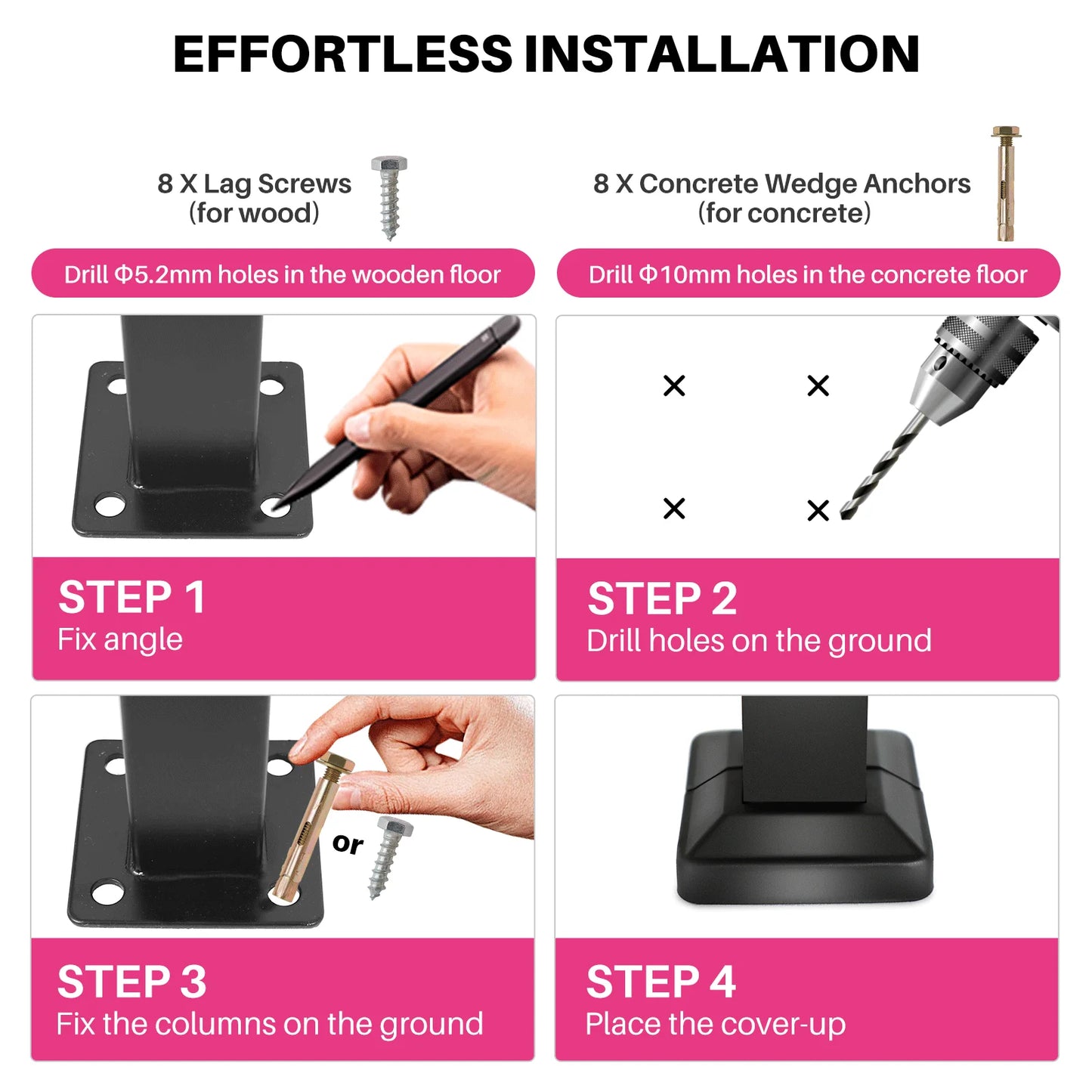 Redlife Handrails for Outdoor Steps Fit 2 to 4 Steps Wrought Iron Stair Railing for Concrete and Wooden Stairs