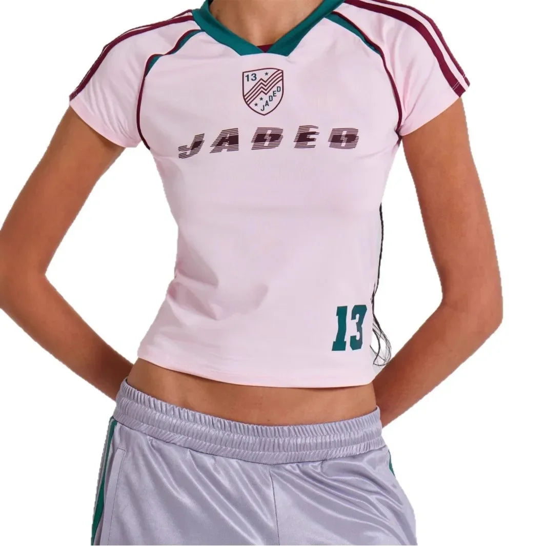 2025 Women's Clothing Shorts Suit American Sports Style Fashion Slim Retro Summer Letter Print Short Sleeve Top Y2K Ropa De Mujer