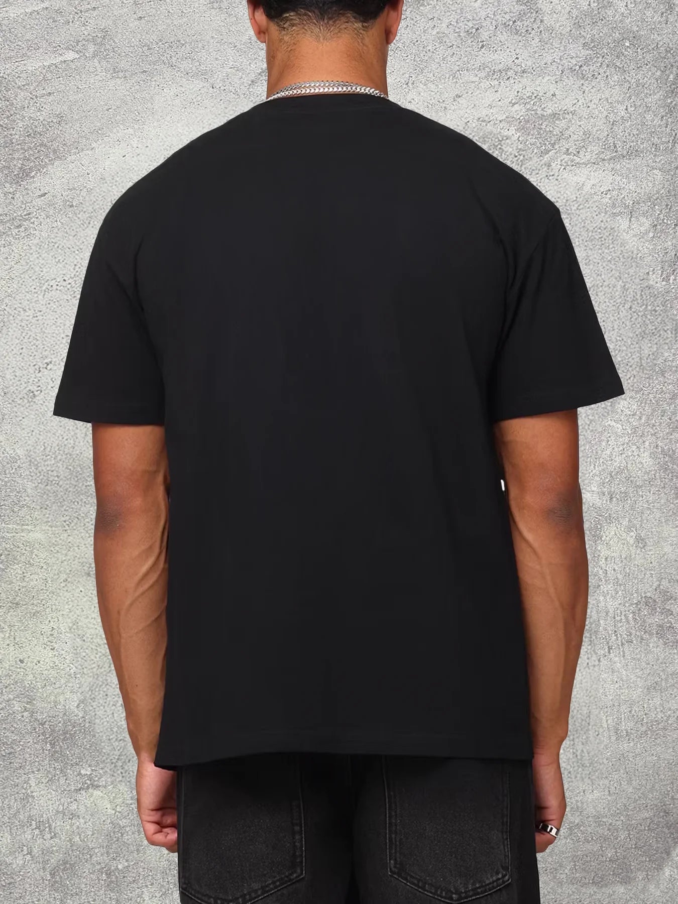Men's Black Crew Neck Short Sleeve Cotton T Shirt with Classical Art Pattern Heat Transfer Print