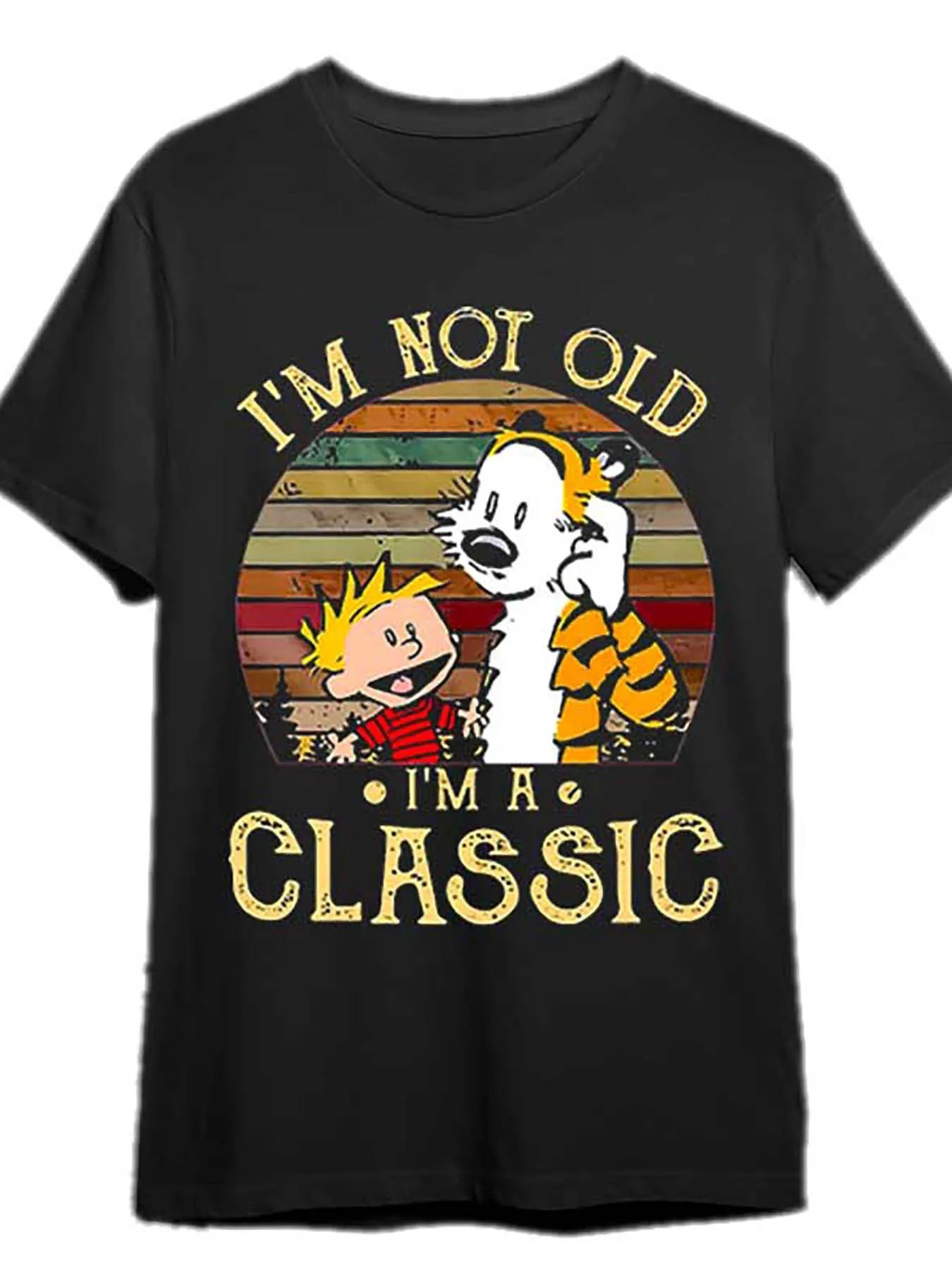 1 Pc 100 Percent Cotton Men's Classic I'm Not Old I'm a Classic T Shirt Calvin and Hobbes Short Sleeve Graphic Tee Black