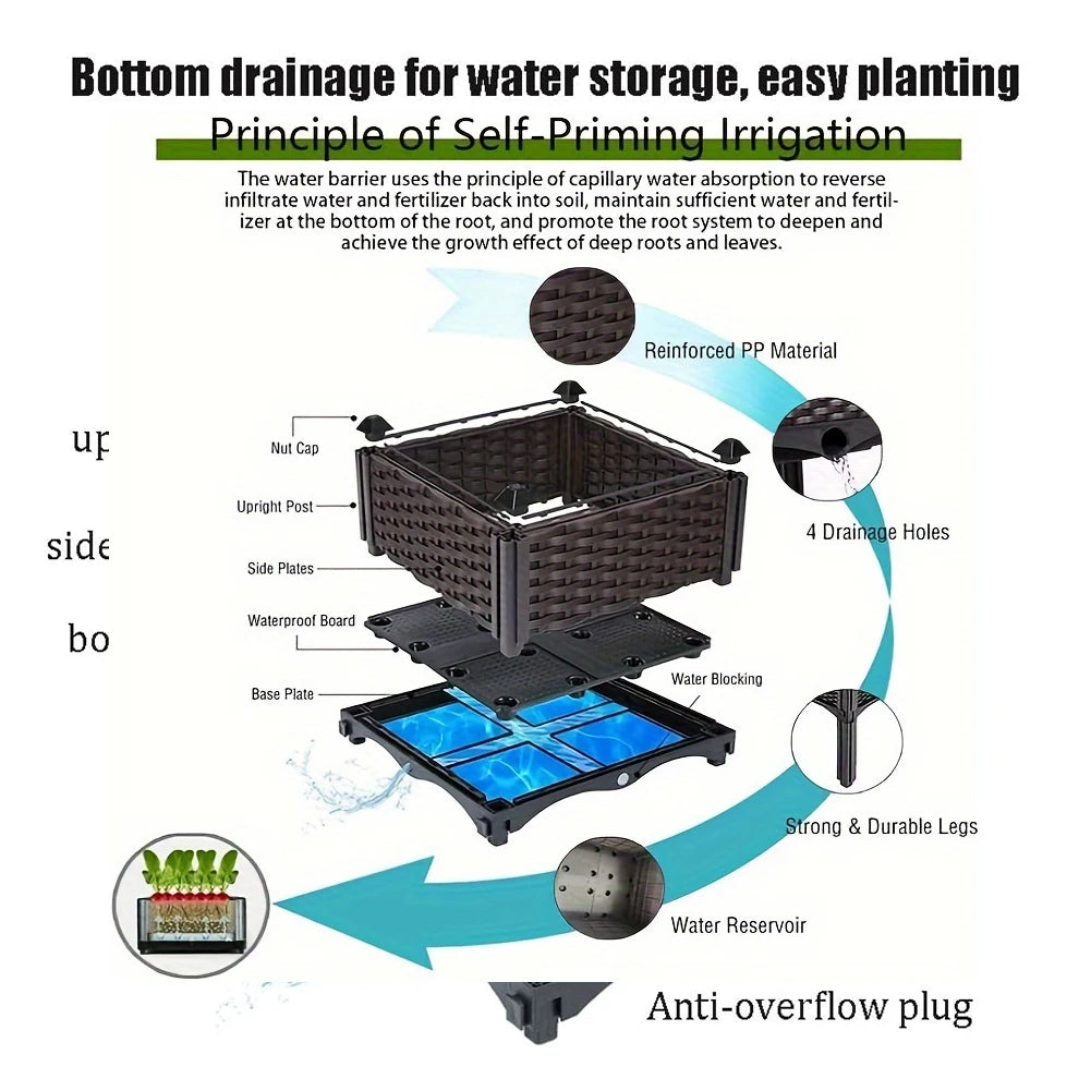 Plastic Raised Planter Box with Legs Elevated Garden Bed with Drainage Holes Propagation Container for Patio Balcony Gardening