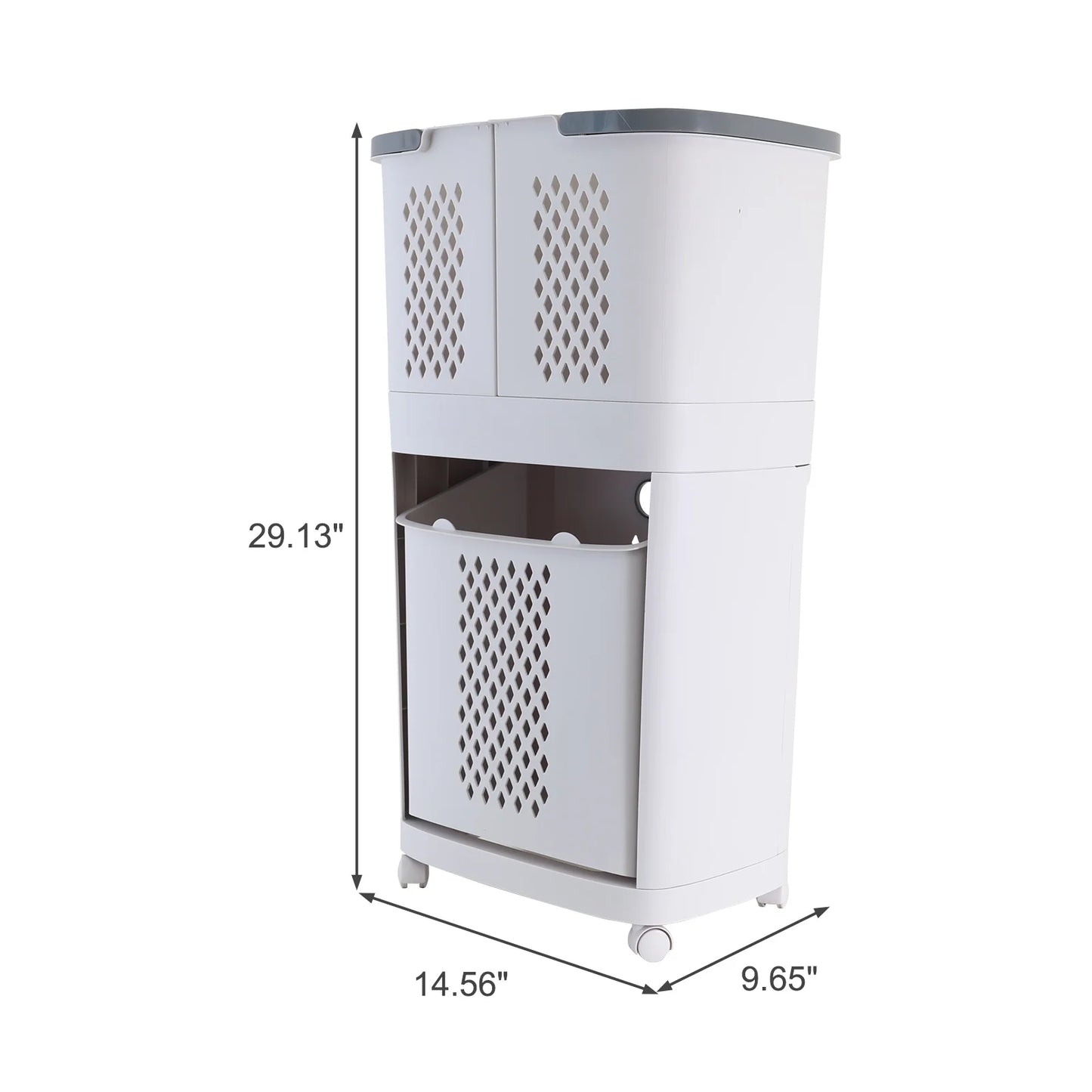 Removable Household Laundry Basket with Wheels 2 Tier Rolling Hamper Eco-Friendly Classic Style