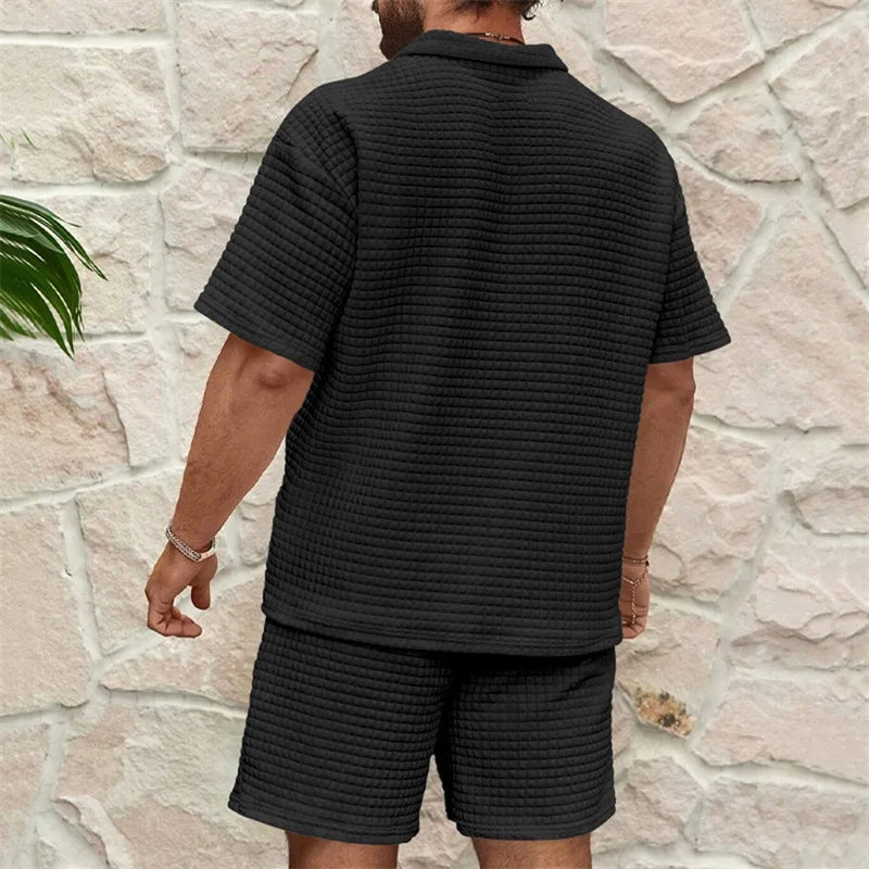 Men's Casual Outfit Short Sleeve Tee and Drawstring Shorts Set for Stylish Summer Look