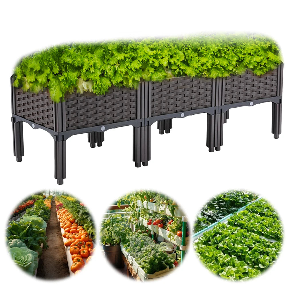 Plastic Raised Planter Box with Legs Elevated Garden Bed with Drainage Holes Propagation Container for Patio Balcony Gardening