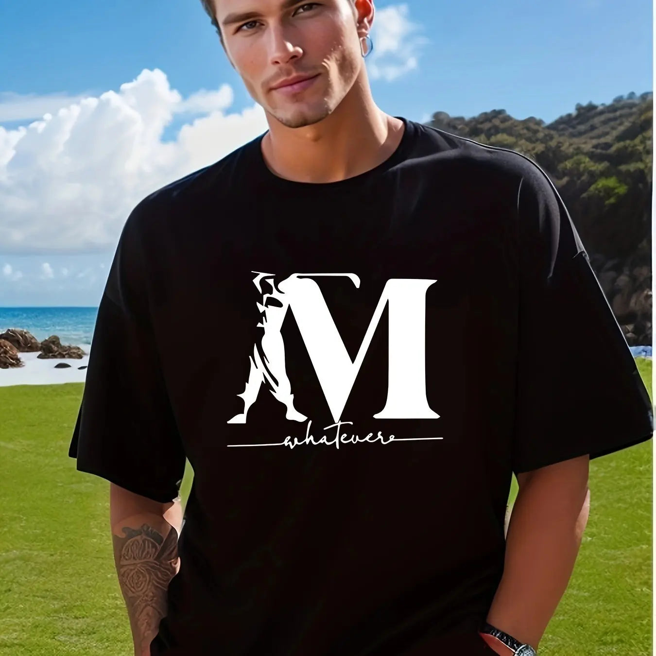 Letter Print Men's Creative Casual Short Sleeved Round Neck T Shirt Summer Outdoor Sports