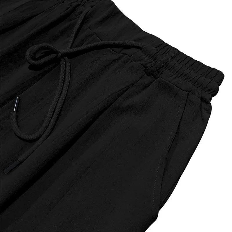 Men's Lightweight Drawstring Linen Pants with Pockets Comfortable Straight Leg Casual Trousers for Summer Beach Wear