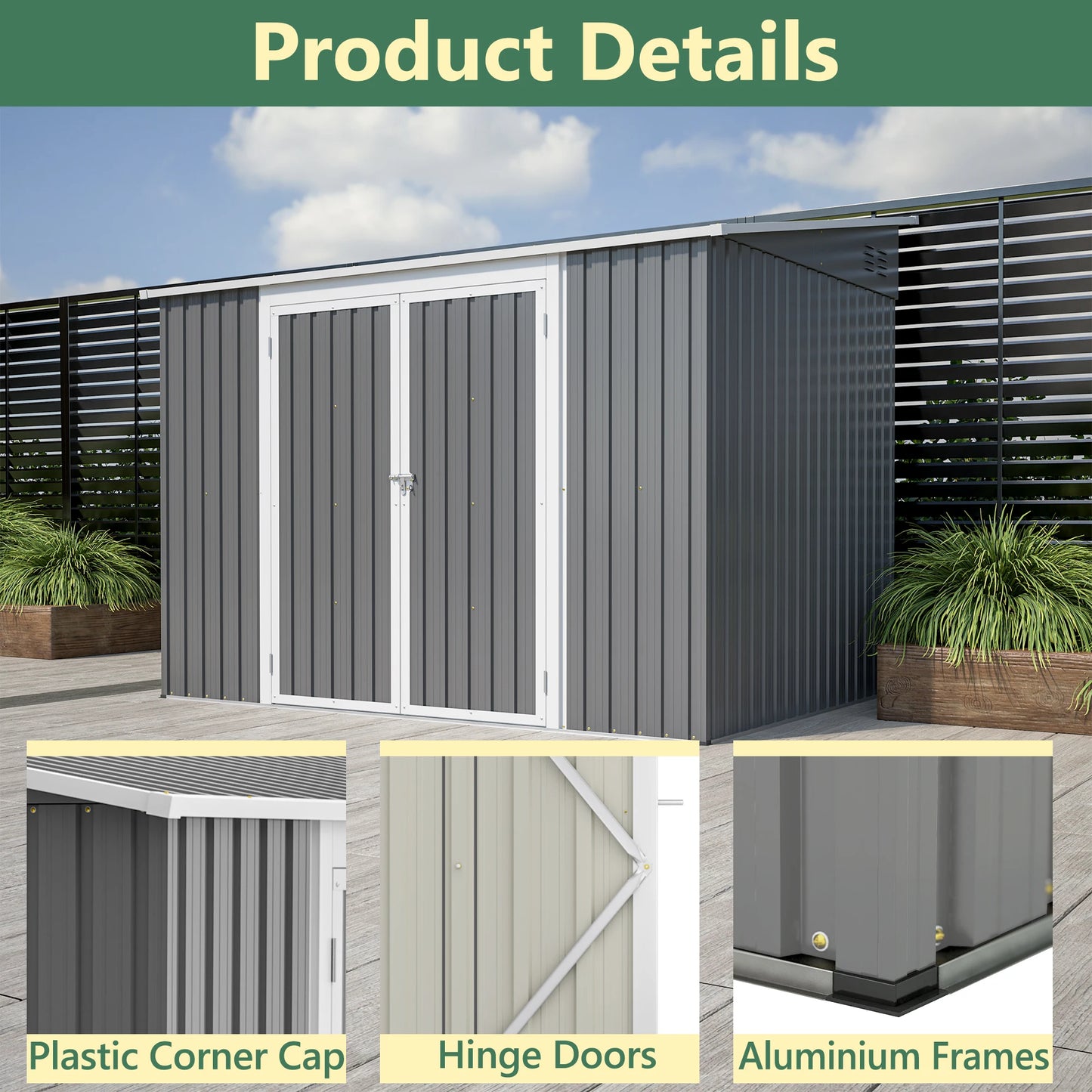 LZBEITEM 6 x 8 Feet Metal Outdoor Storage Shed Garden Tool Storage House with 2 Lockable Doors for Backyard Patio Lawn Gray