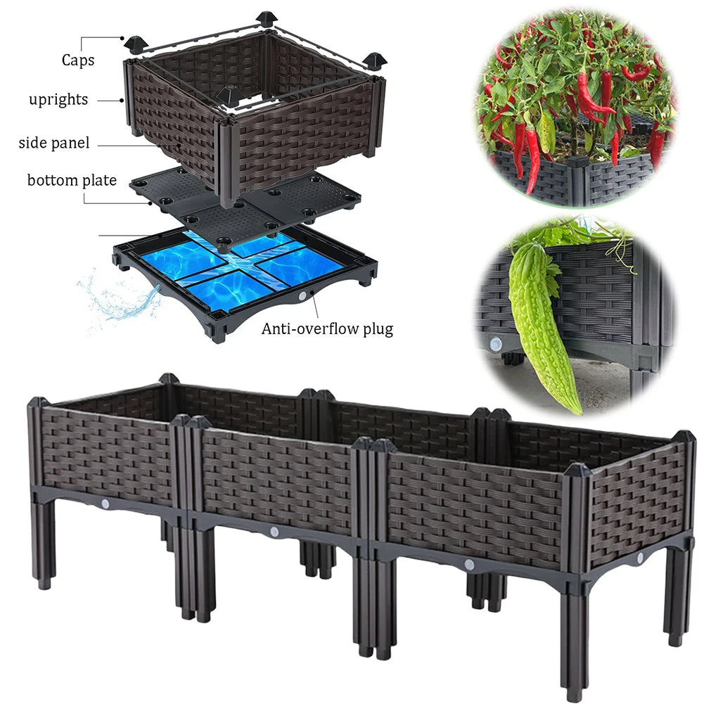 Plastic Raised Planter Box with Legs Elevated Garden Bed with Drainage Holes Propagation Container for Patio Balcony Gardening