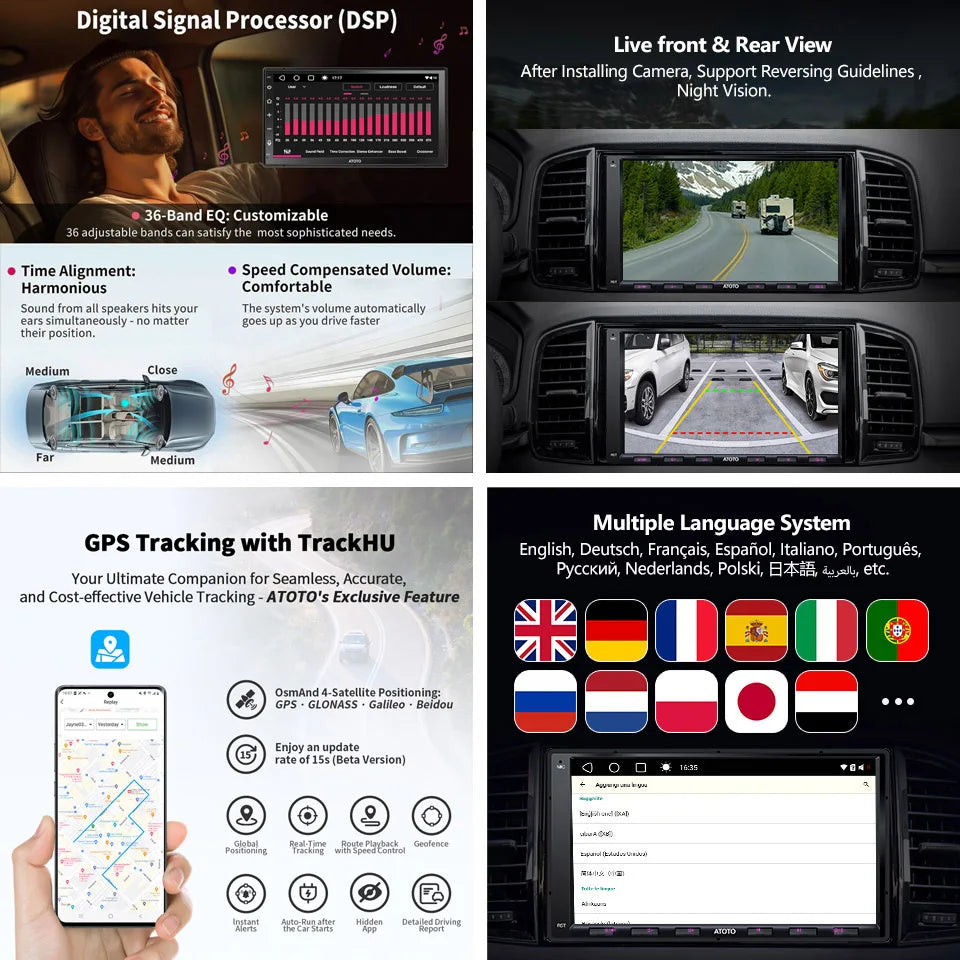 ATOTO A6 PF Universal 7 Inch Android Car Stereo Double Din Multimedia Player Wireless Carplay Screen Display Android Bluetooth Radio