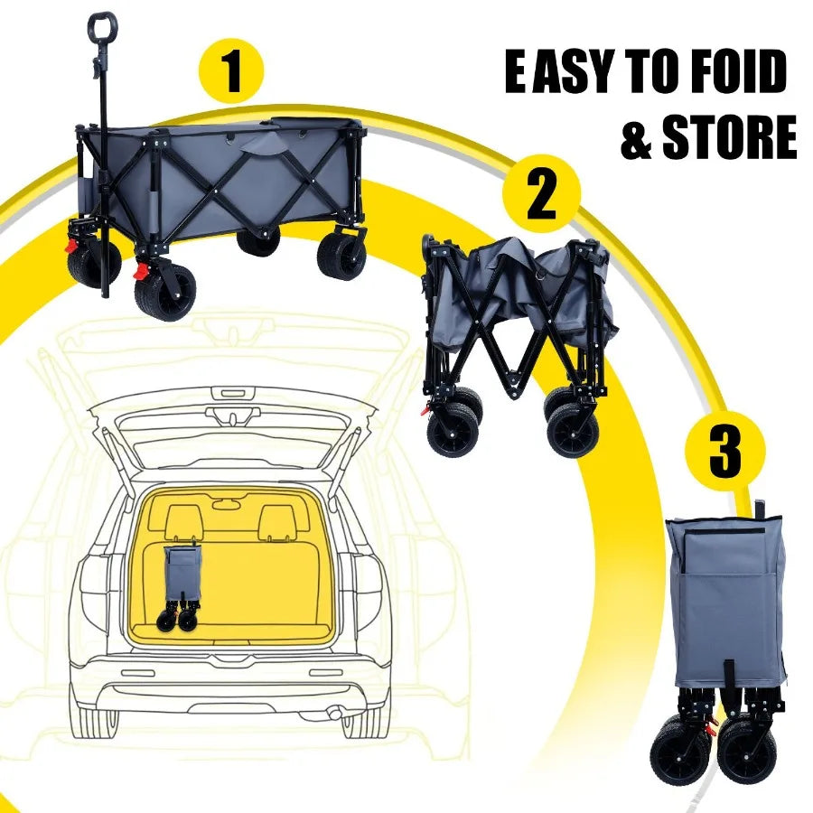Foldable Wagon with Extended Tailgate Extra Long Extender Heavy Duty 400 Pounds All Terrain Beach Cart