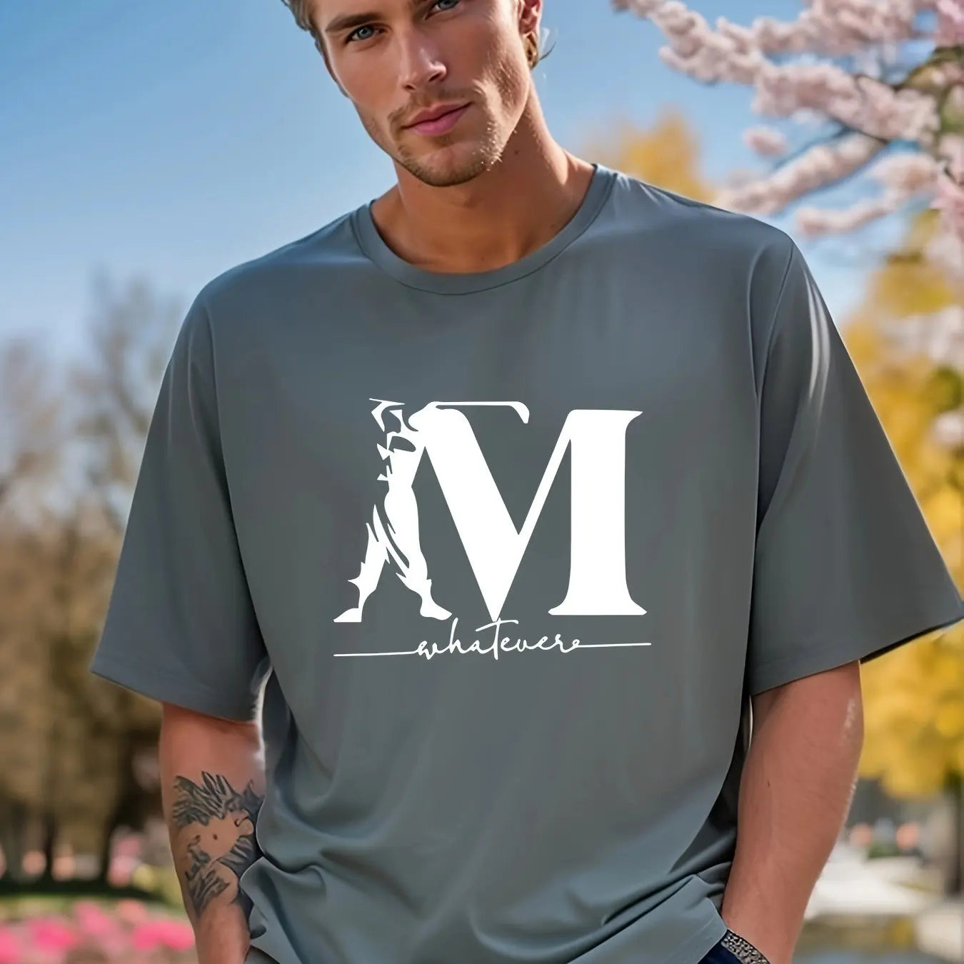 Letter Print Men's Creative Casual Short Sleeved Round Neck T Shirt Summer Outdoor Sports
