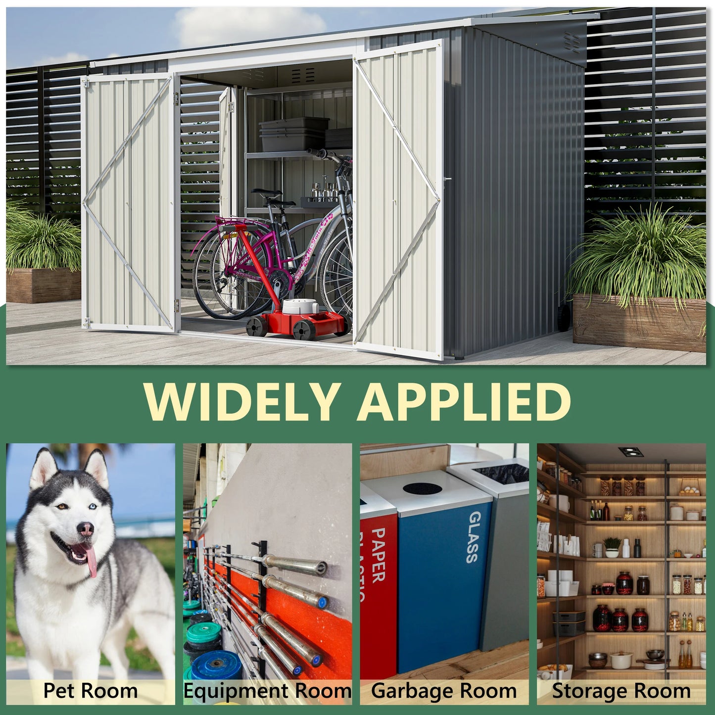 LZBEITEM 6 x 8 Feet Metal Outdoor Storage Shed Garden Tool Storage House with 2 Lockable Doors for Backyard Patio Lawn Gray
