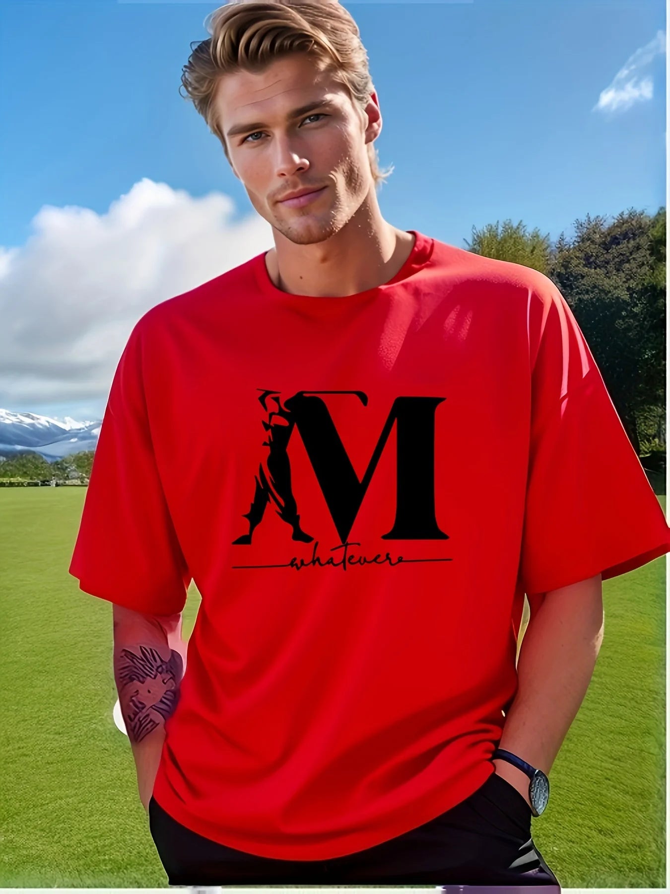 Letter Print Men's Creative Casual Short Sleeved Round Neck T Shirt Summer Outdoor Sports