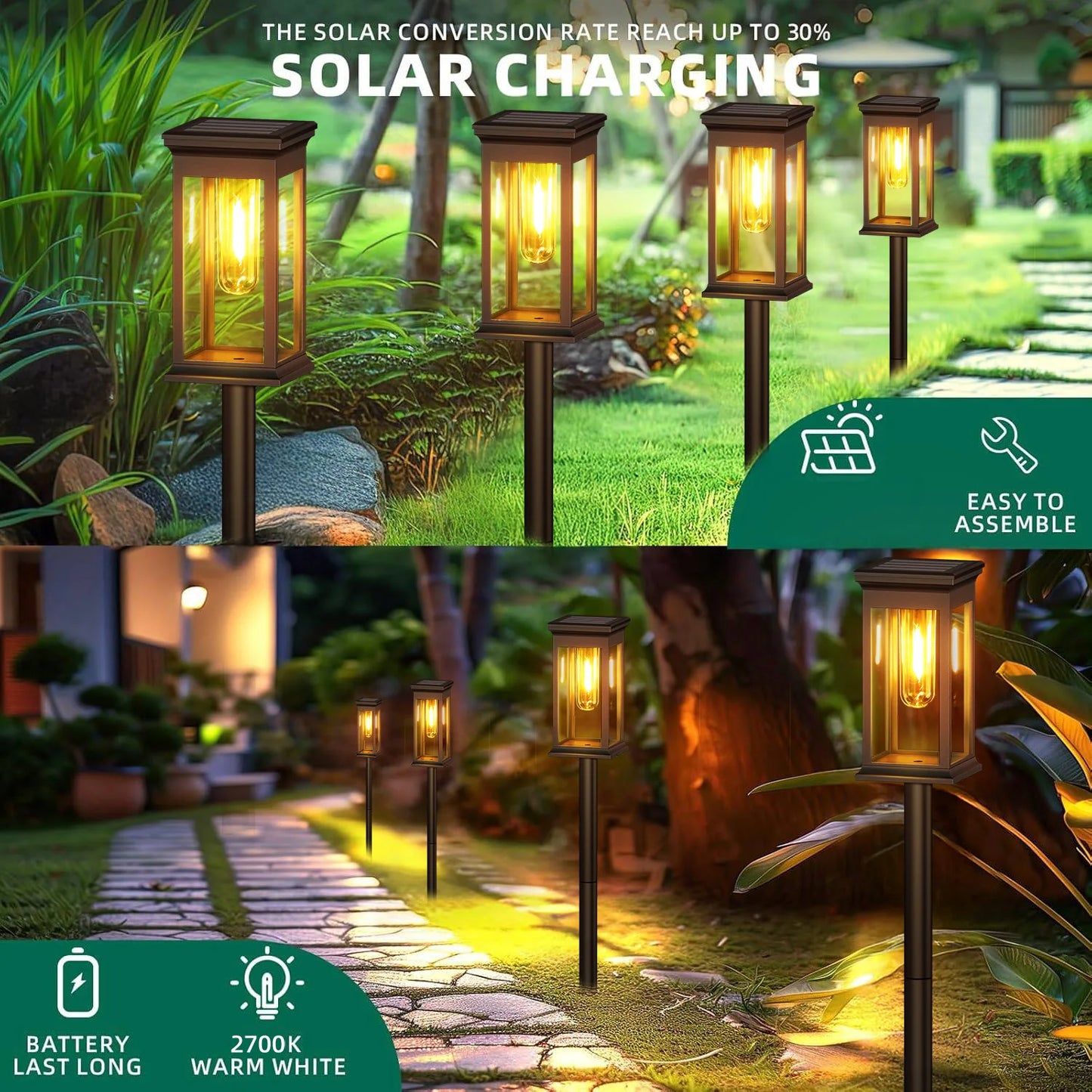 12 Pack Upgraded Solar Lights 2700K Warm White Super Bright 12 Hours for Yard Garden Walkway