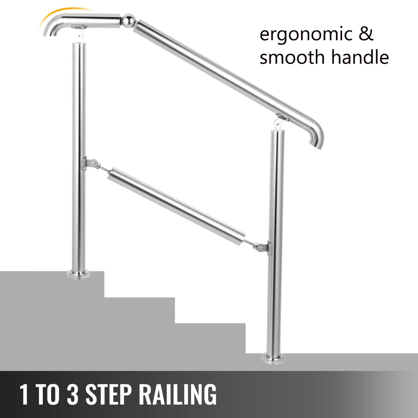 VEVOR Stainless Steel Adjustable Stair Railing for 3 to 5 Steps Level Surface Safety Handrail
