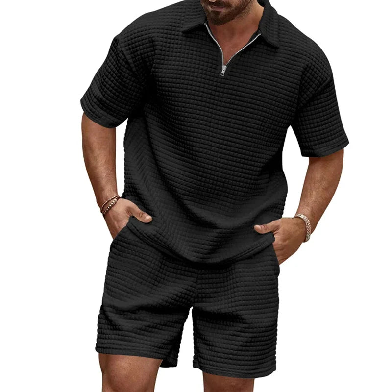 Men's Casual Outfit Short Sleeve Tee and Drawstring Shorts Set for Stylish Summer Look