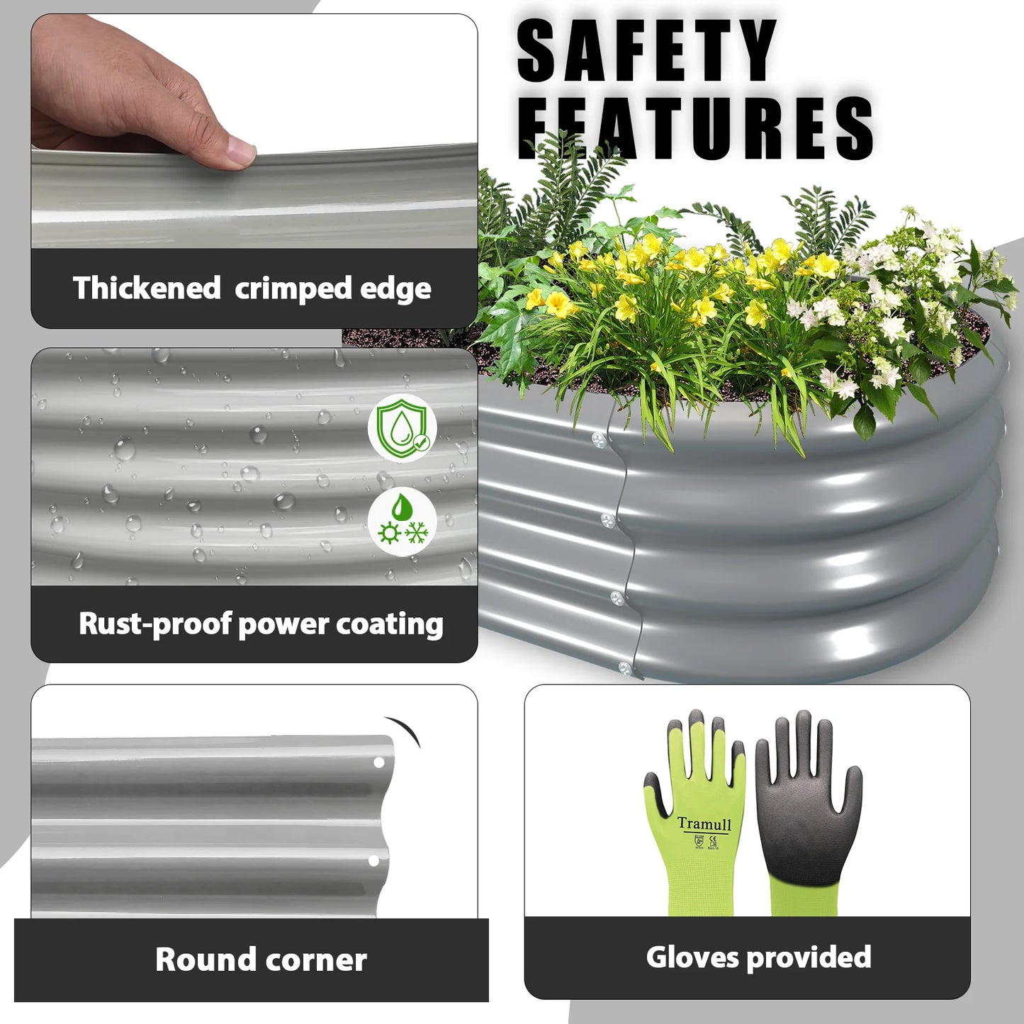 12x2x1FT Galvanized Raised Garden Bed Outdoor Planter Box for Vegetables Flowers Herbs Fruits Easy Setup