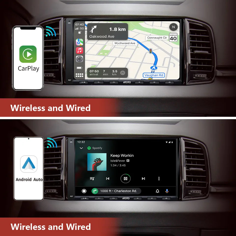 ATOTO A6 PF Universal 7 Inch Android Car Stereo Double Din Multimedia Player Wireless Carplay Screen Display Android Bluetooth Radio