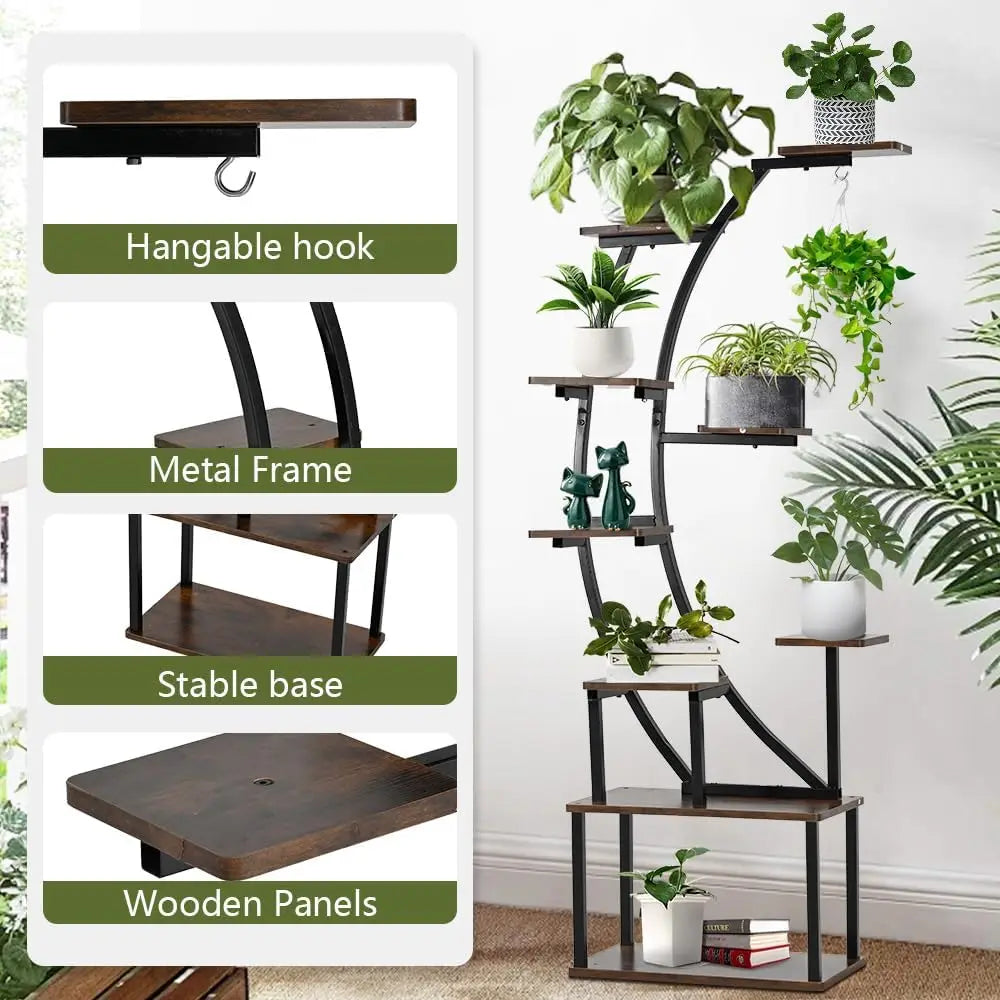 Black Plant Stand with Grow Light 9 Tiered Metal Shelf 60 Inch Black Holder Display Rack for Home Balcony