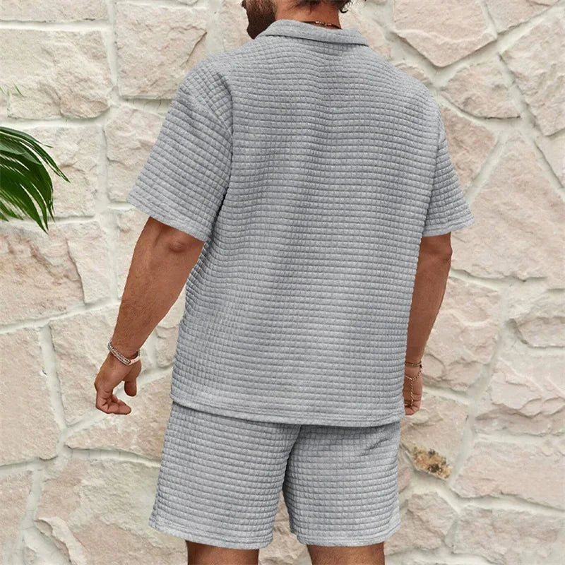 Men's Casual Outfit Short Sleeve Tee and Drawstring Shorts Set for Stylish Summer Look