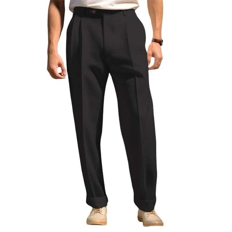 Men's Fit Dress Pants Solid Color Flat Front Trousers Classic Business Casual Suit Pants Modern Formal Wear Hemmed Bottoms