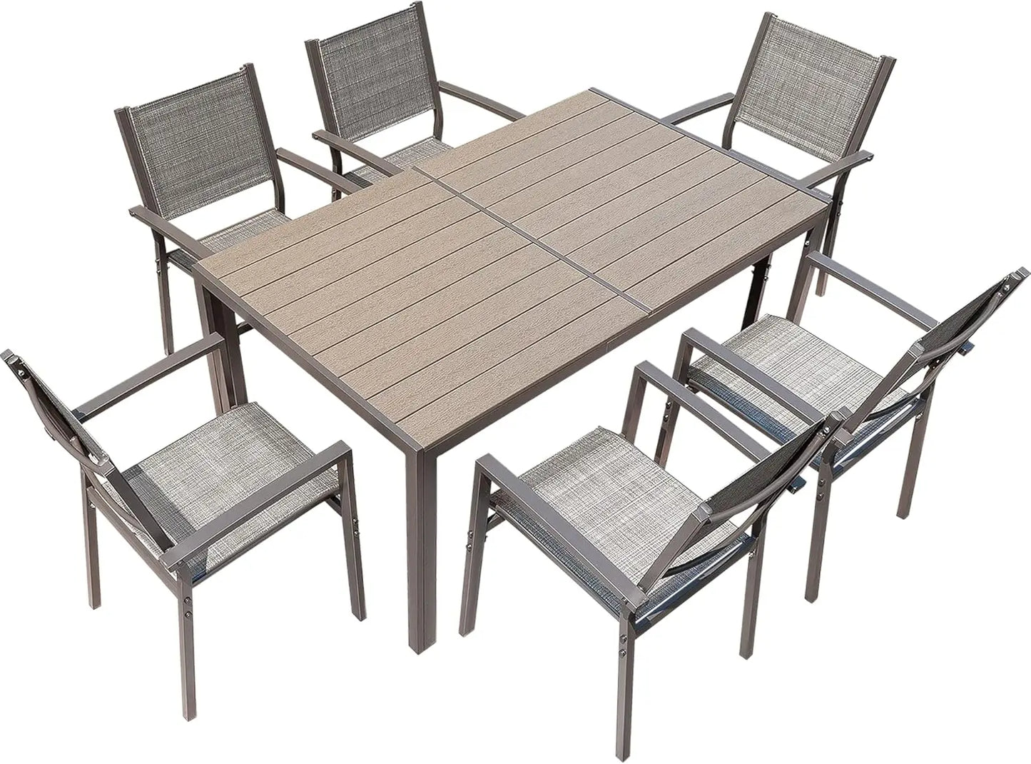 7 Piece Patio Dining Set Outdoor Furniture with Weather Resistant Table and 6 Stackable Textilene Chairs for Garden