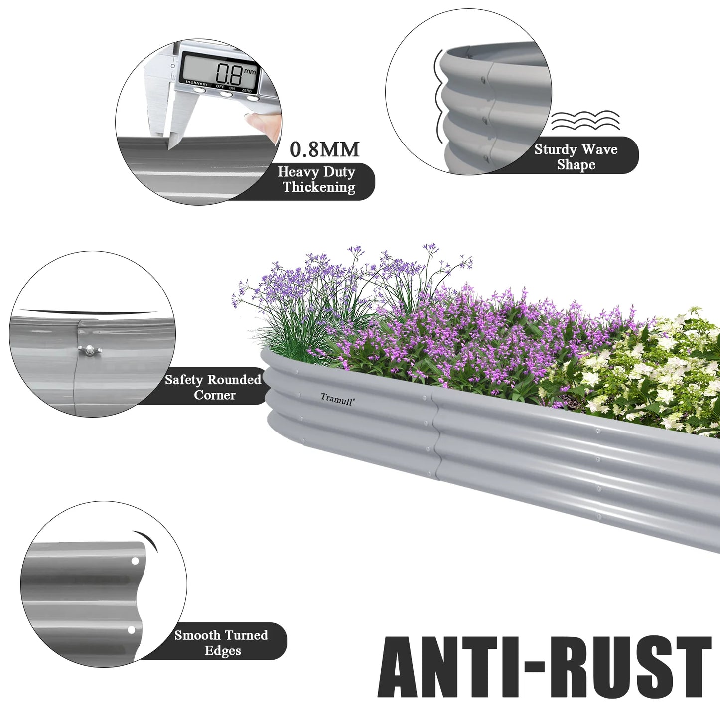 12x2x1FT Galvanized Raised Garden Bed Outdoor Planter Box for Vegetables Flowers Herbs Fruits Easy Setup
