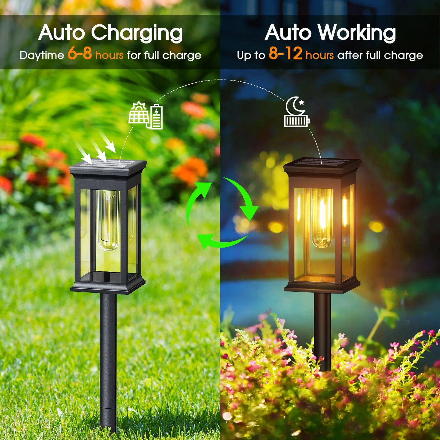 12 Pack Upgraded Solar Lights 2700K Warm White Super Bright 12 Hours for Yard Garden Walkway