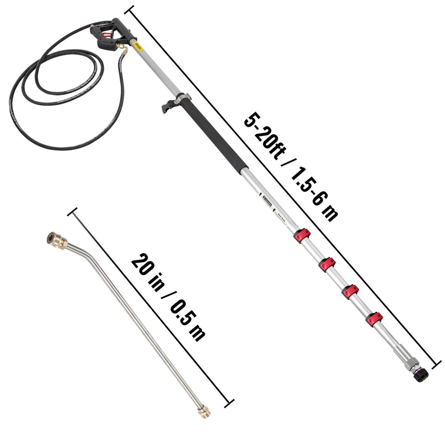VEVOR 18 20ft Telescoping Pressure Washer Wand 4000psi with Strap Belt 3/8 Inch Quick Connector Extension Pole for Power Washer Spray