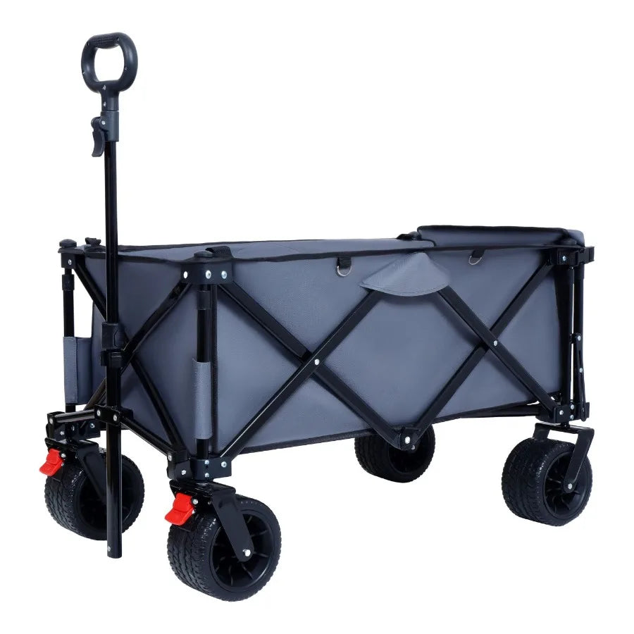 Foldable Wagon with Extended Tailgate Extra Long Extender Heavy Duty 400 Pounds All Terrain Beach Cart