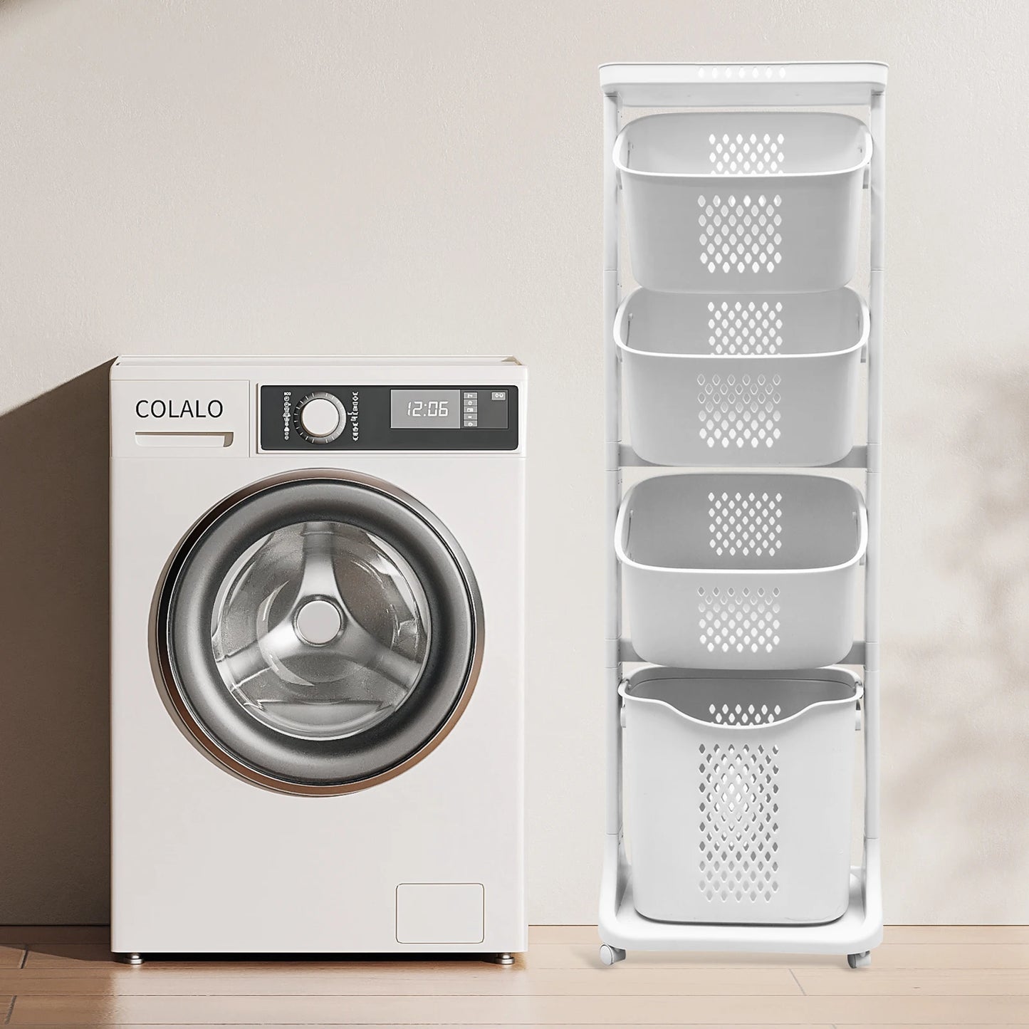 2 Tier 4 Tier Laundry Basket Cart Removable Storage Buckets Plastic Hamper with 4 Wheels White