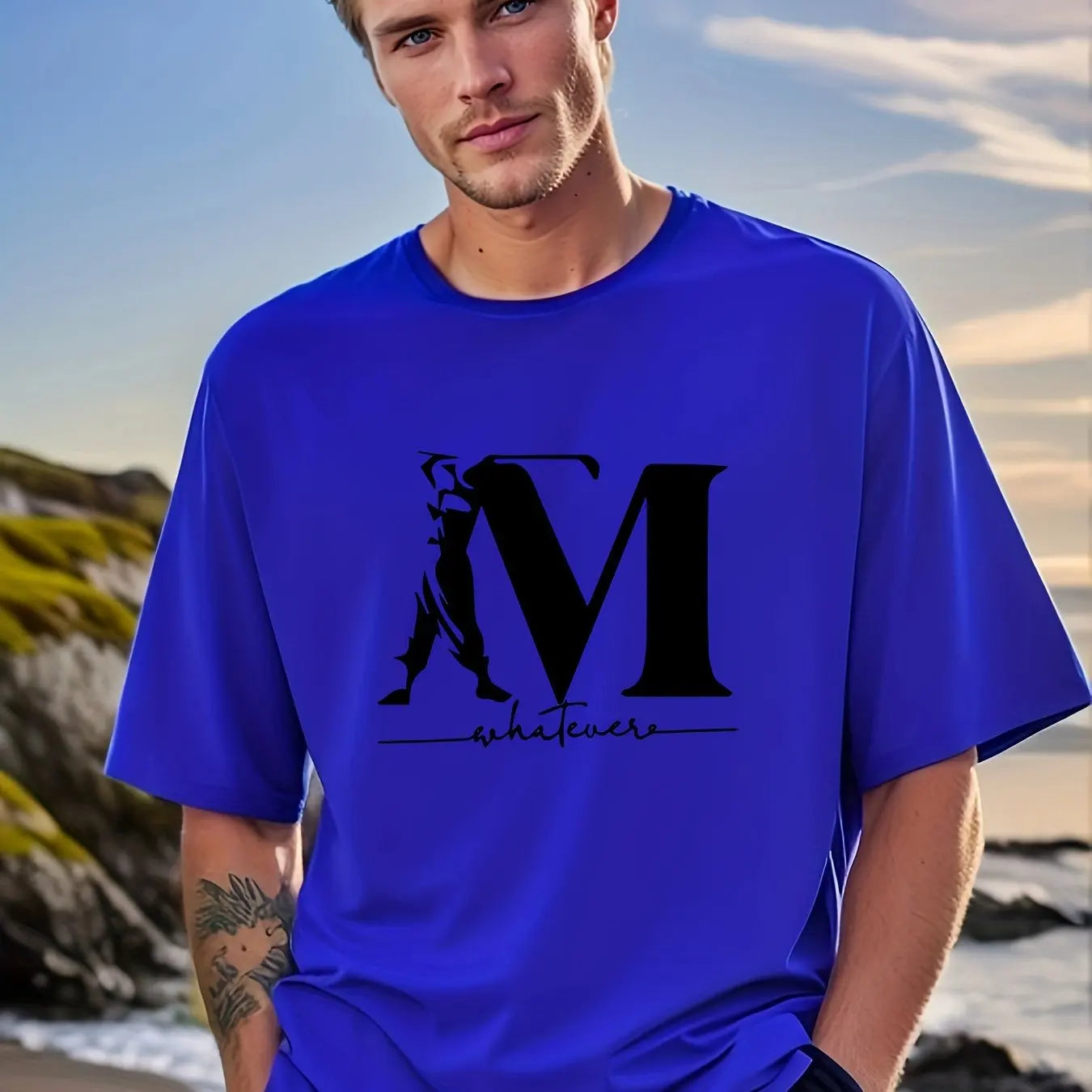 Letter Print Men's Creative Casual Short Sleeved Round Neck T Shirt Summer Outdoor Sports