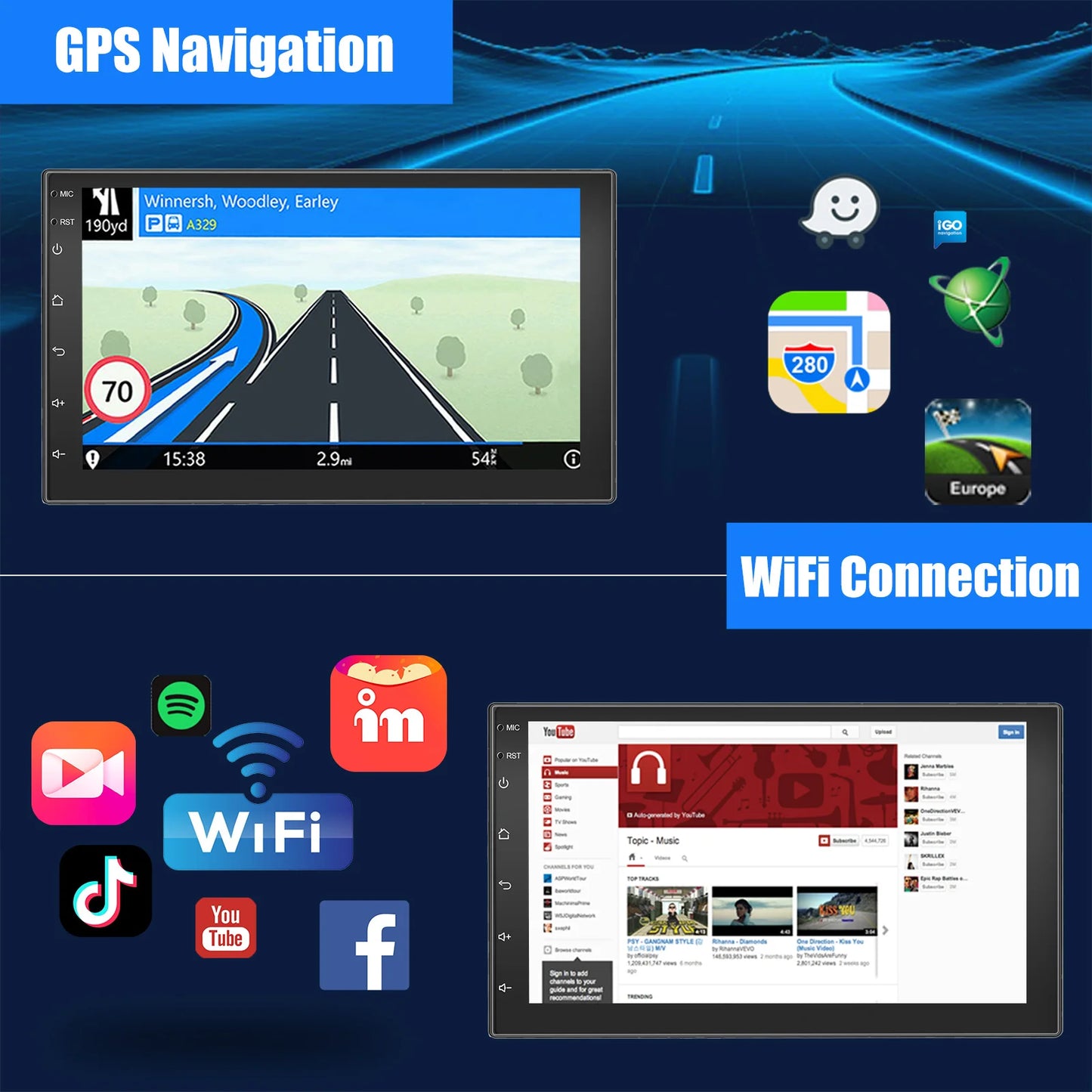 Essgoo 10 Inch Android 13 Wireless Carplay Car Stereo Multimedia Player 2 DIN GPS Navigation Bluetooth WiFi Universal For VW Nissan