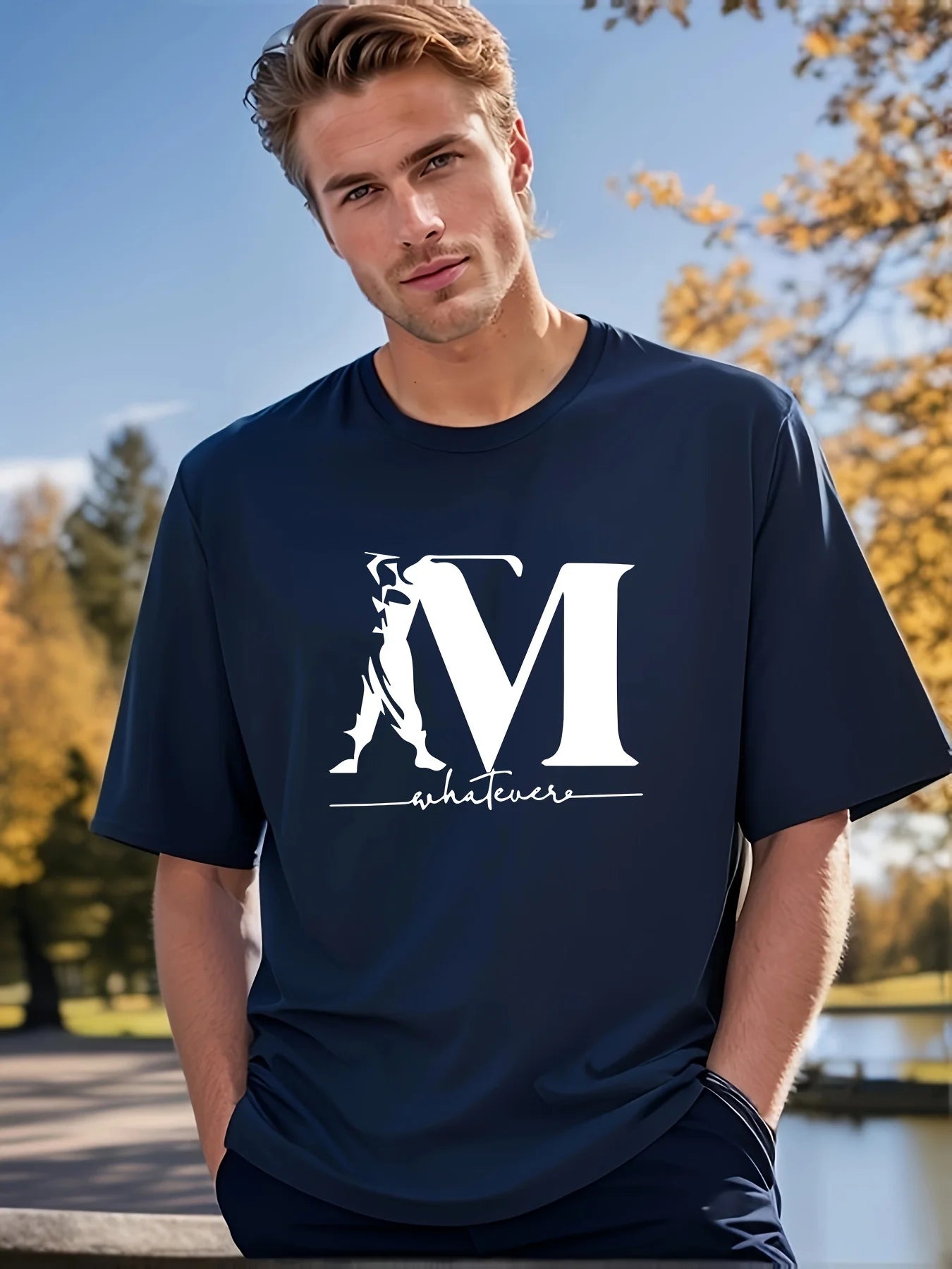 Letter Print Men's Creative Casual Short Sleeved Round Neck T Shirt Summer Outdoor Sports